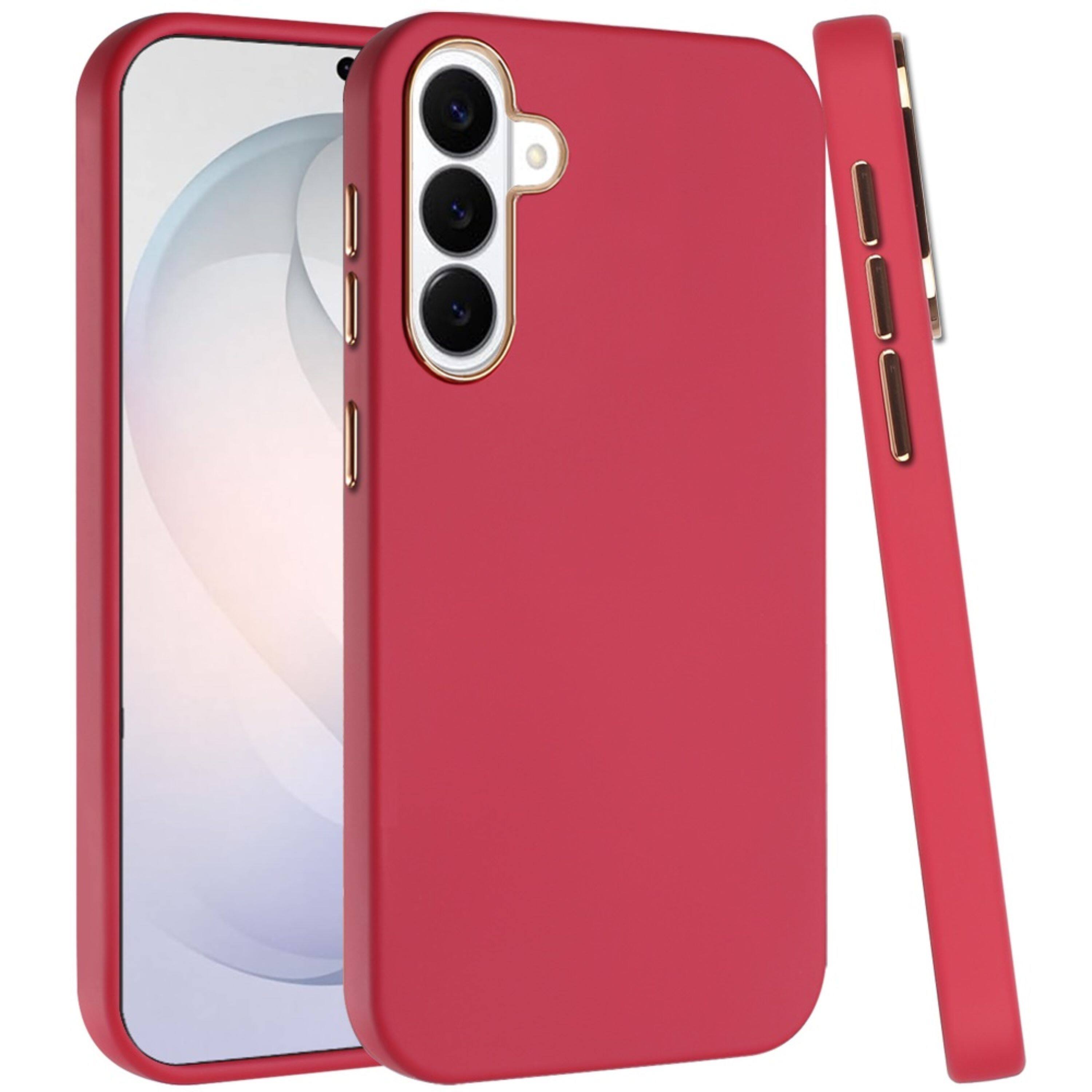 Left. Kitcheniva - Premium Soft Cover With Chrome Buttons  Tempered Glass For Samsung S26 FE Burgundy - Burgundy.