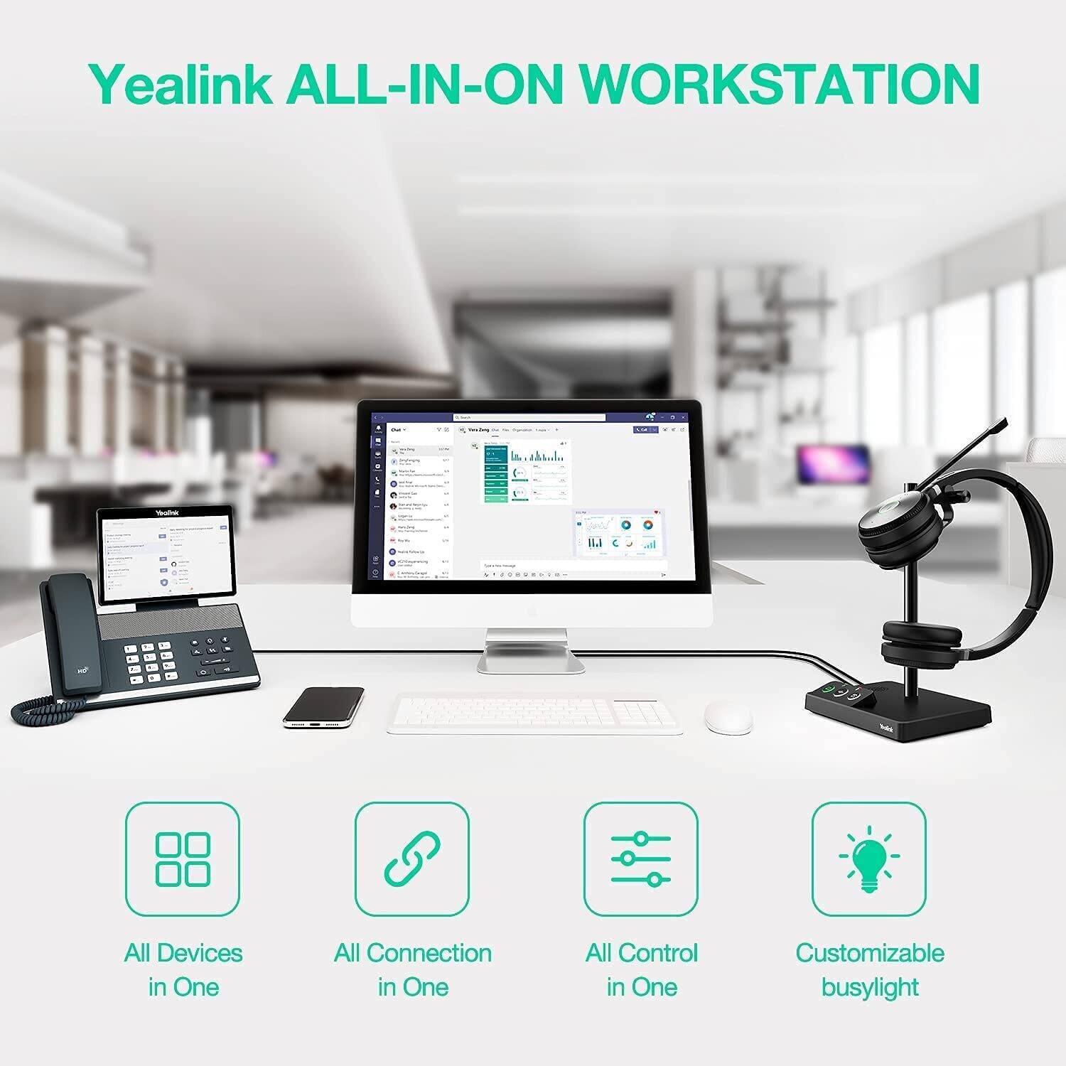 Yealink ALL-IN-ON WORKSTATION

- All Devices in One
- All Connection in One
- All Control in One
- Customizable busylight