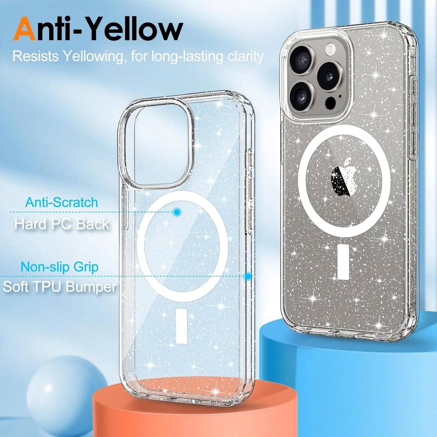 Anti-Yellow  
Resists Yellowing, for long-lasting clarity  

Anti-Scratch  
Hard PC Back  

Non-slip Grip  
Soft TPU Bumper