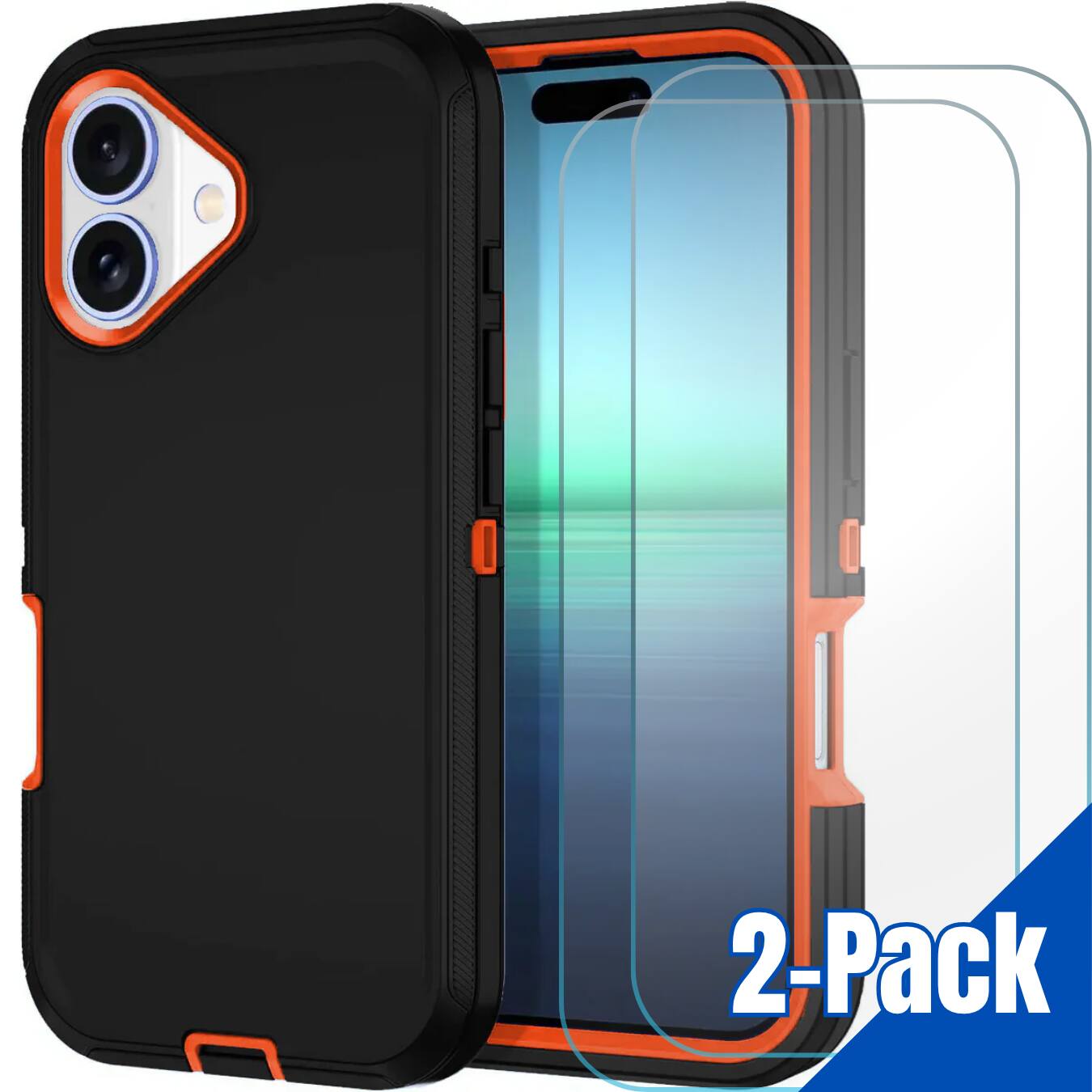 Entronix - Heavy Duty Bundle for iPhone 16 Plus - Case & 2 Clear Screen Protectors - Orange price history on PriceWatchPro