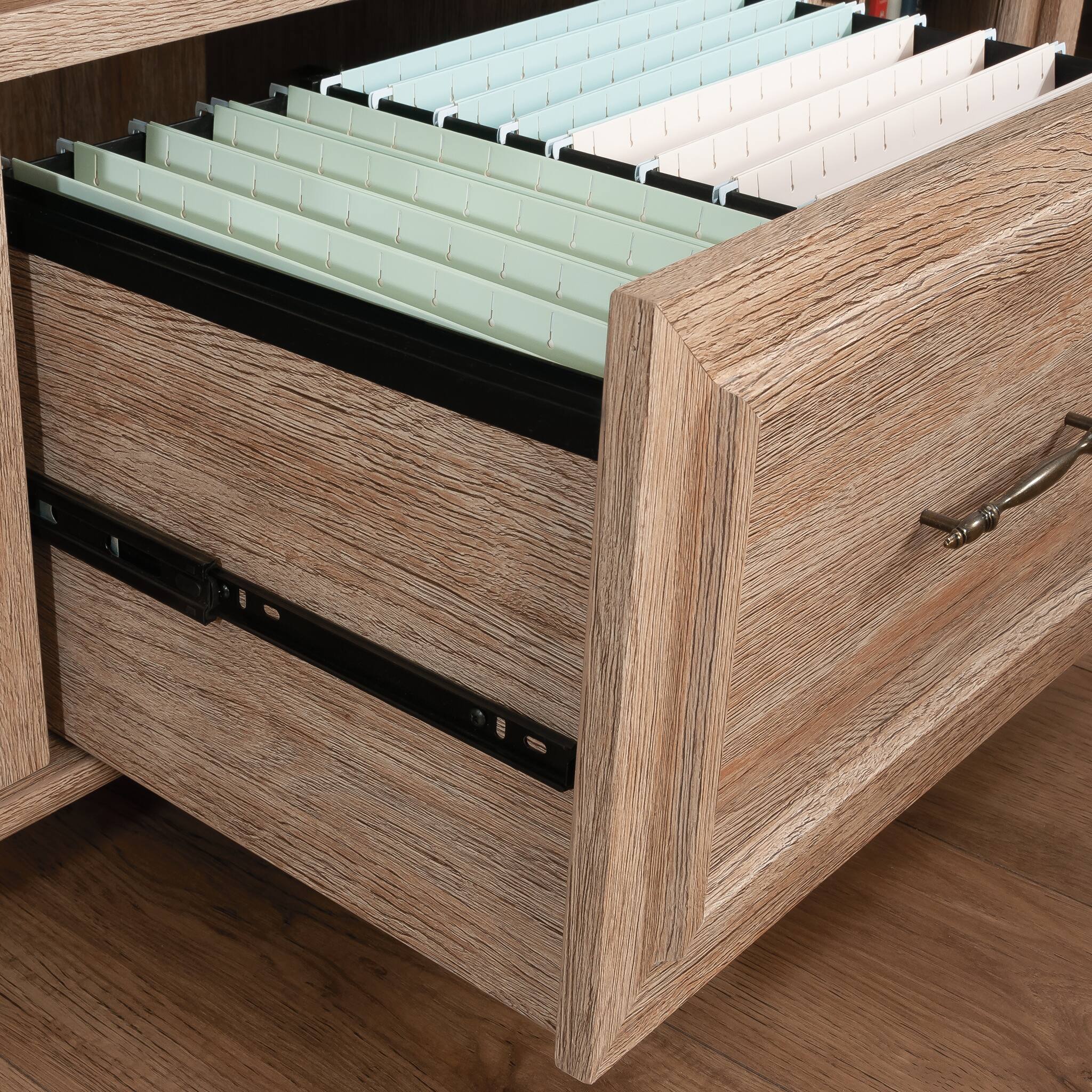 Angle. TinyHomie - Credenza Brown finish.