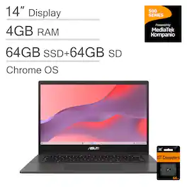 ASUS - Chromebook CM1402 14" FHD Laptop - MediaTek Kompanio 520 - 4GB Memory - 128GB Storage - 64GB eMMC+64GB IST SD Card - Gravity Gray