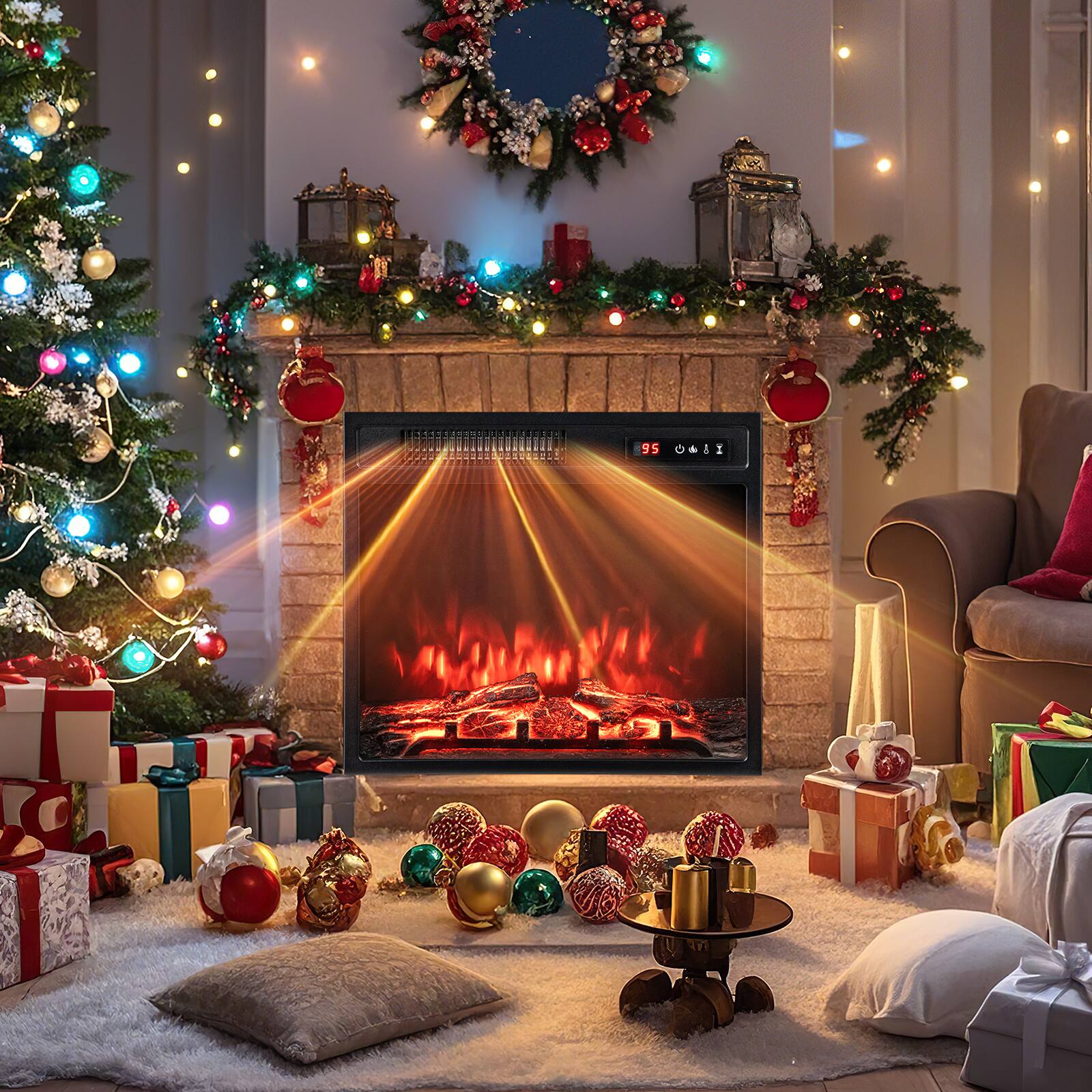 Alt View 4. Gymax - Gymax 18'' Electric Fireplace Insert w/ Remote Control 9H Timer Overheat Protection - Black.