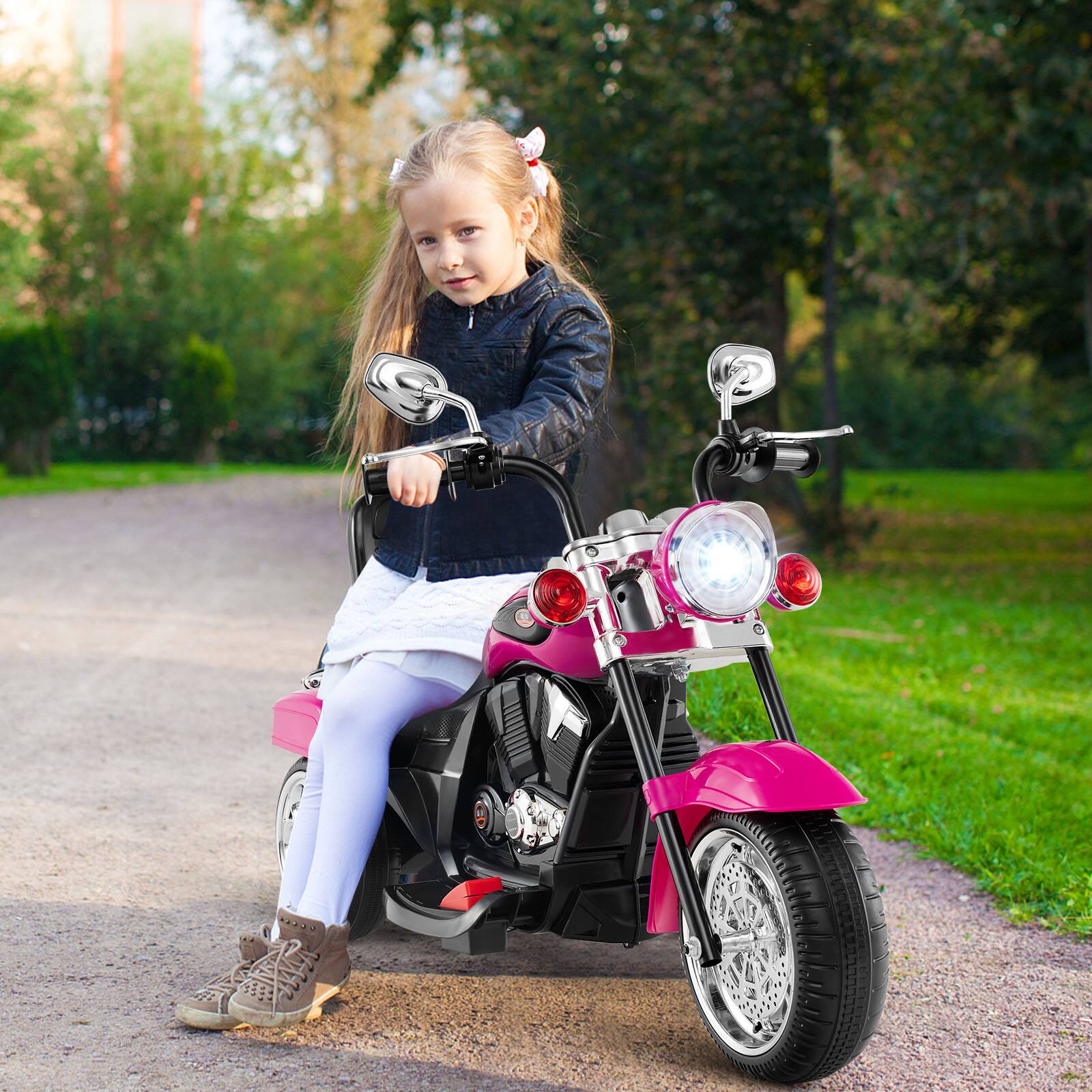 Alt View 3. Gymax - Gymax 6V Electric Kids Motorcycle 3-Wheel Ride On Toy w/ Adjustable Headlight Rose - Pink.