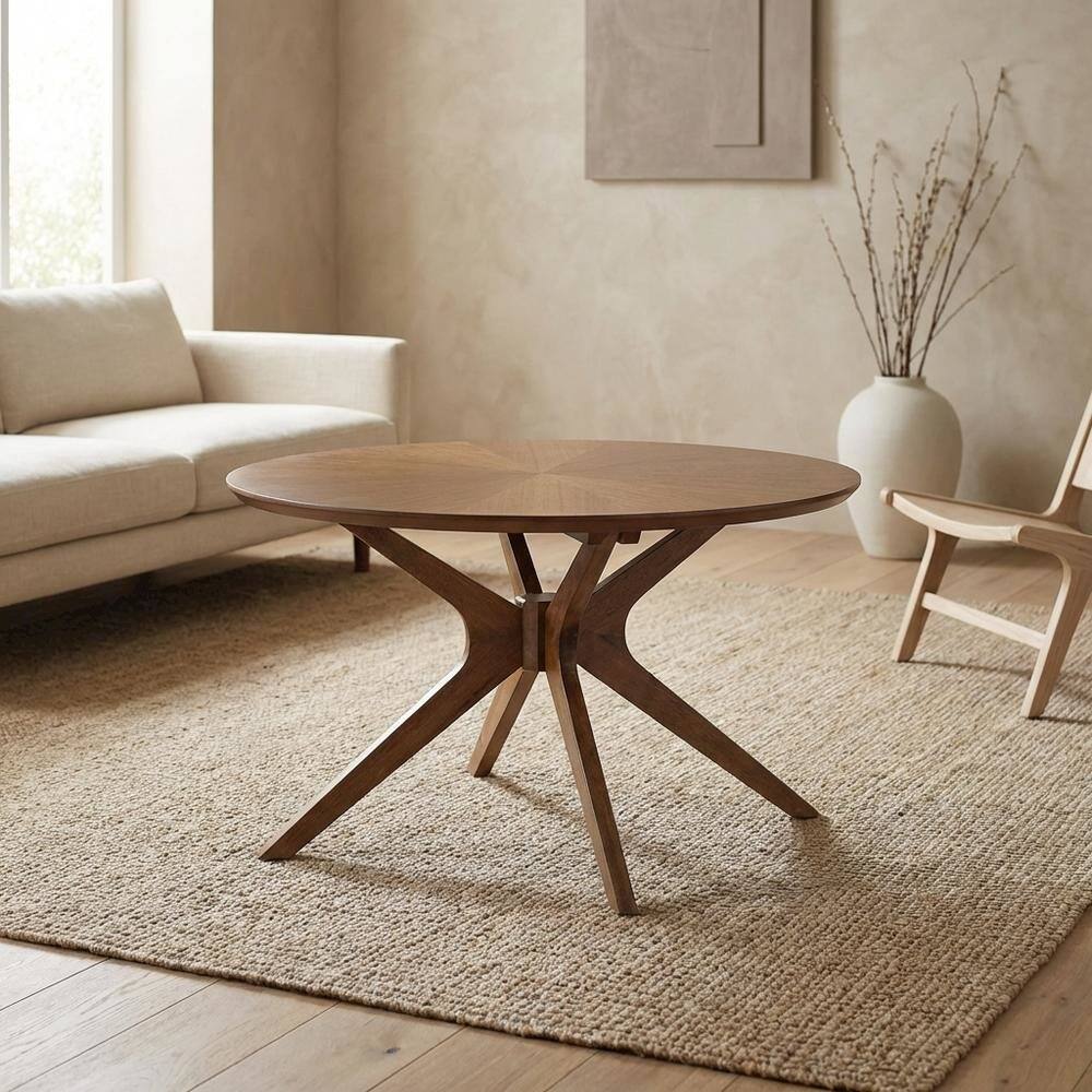 Left. FurniFact - Round Wood Coffee Table with Modern Design and Sturdy Base - Brown.
