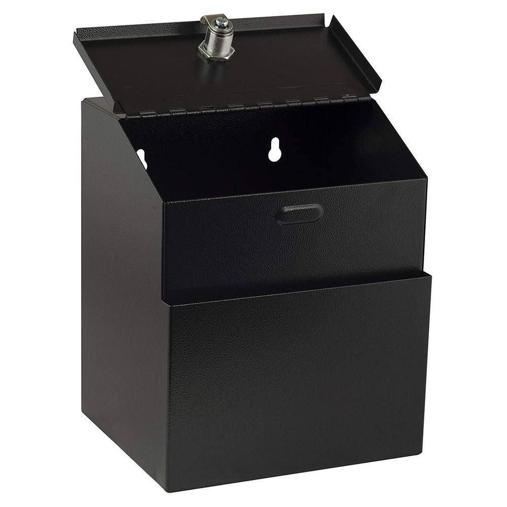 Back. AdirOffice - Safe Steel Wall Mount Suggestion Box with Cards and Keys - Black.