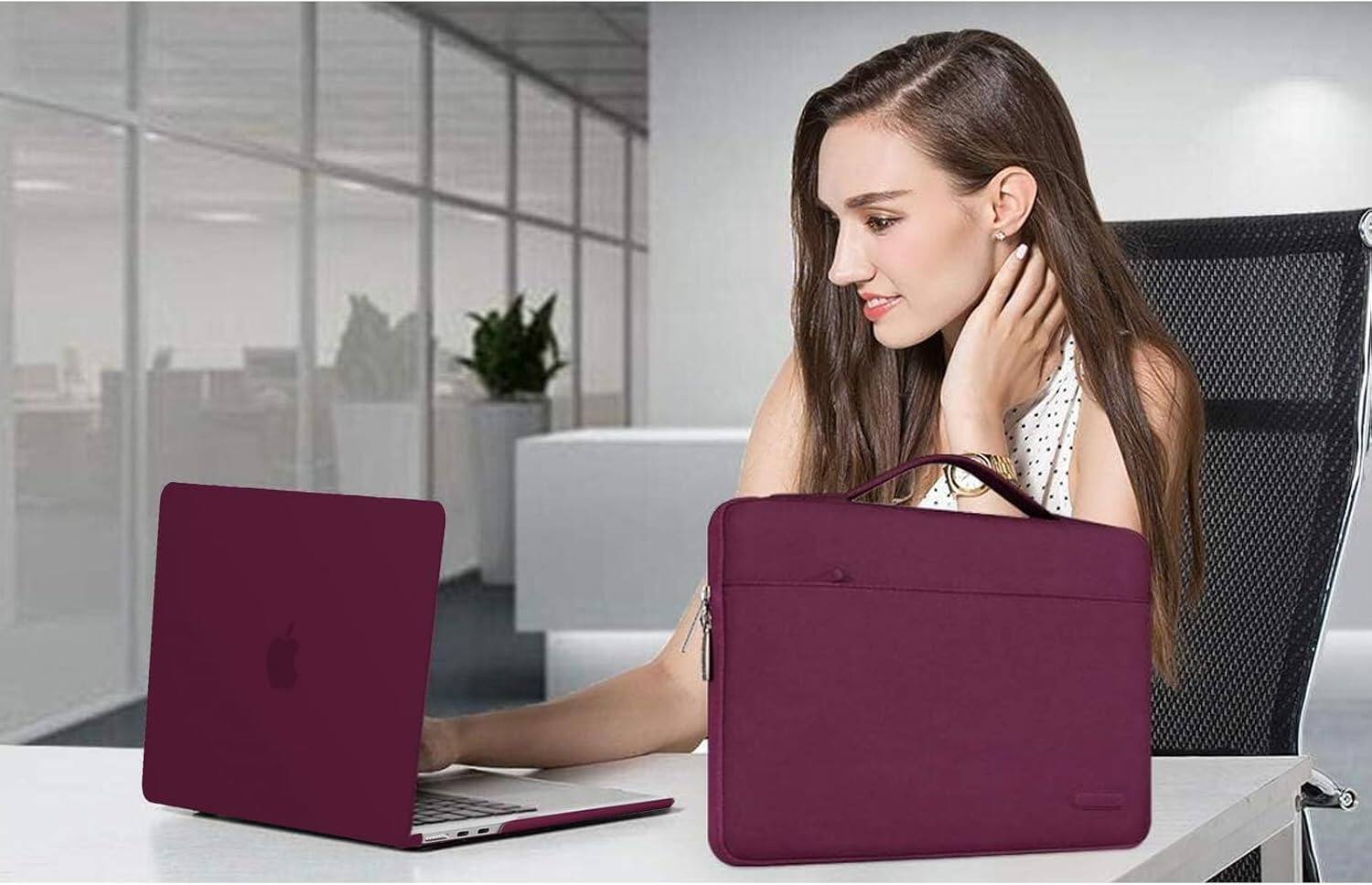 Alt View 2. mosiso - 5in1 Kit for MacBook Air 13-Inch M5 M4 M3 M2 2022-2026, Hard Shell&Sleeve Bag&Keyboard Skin&Webcam Cover&Screen Film - Burgundy.