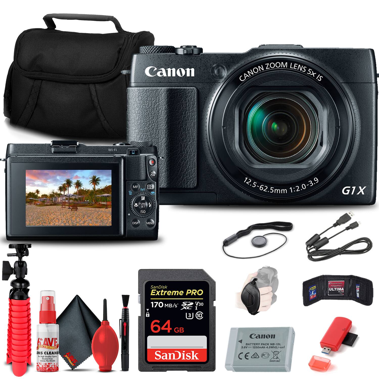 Bundle- Canon- PowerShot G1 X Mark II Digital Camera (9167B001) + 64GB Card + Basic