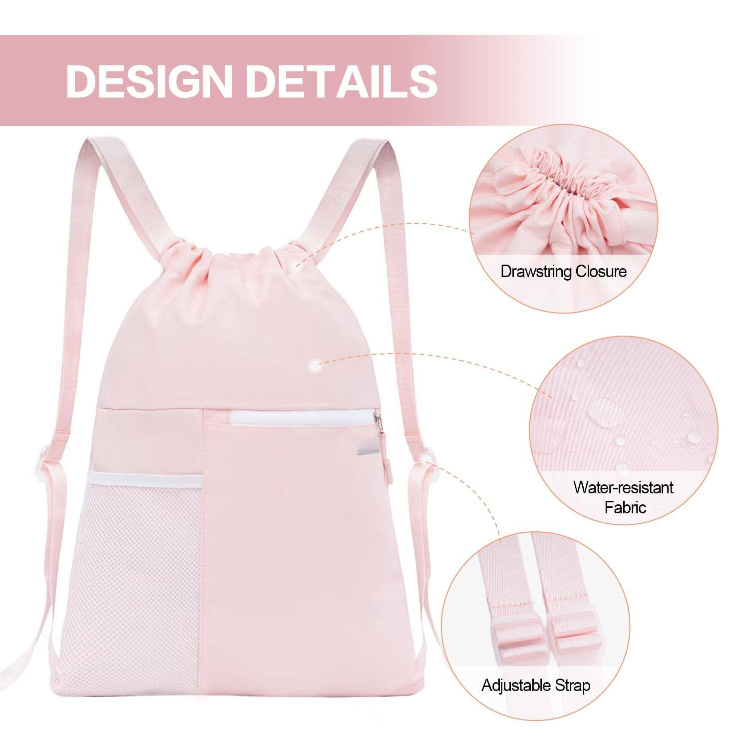 Back. Stamp n Camp - Drawstring Backpack With Mesh Pocket Water Resistant String Beach Swim Sports Gym For Women Men (pink) - Light Blue.