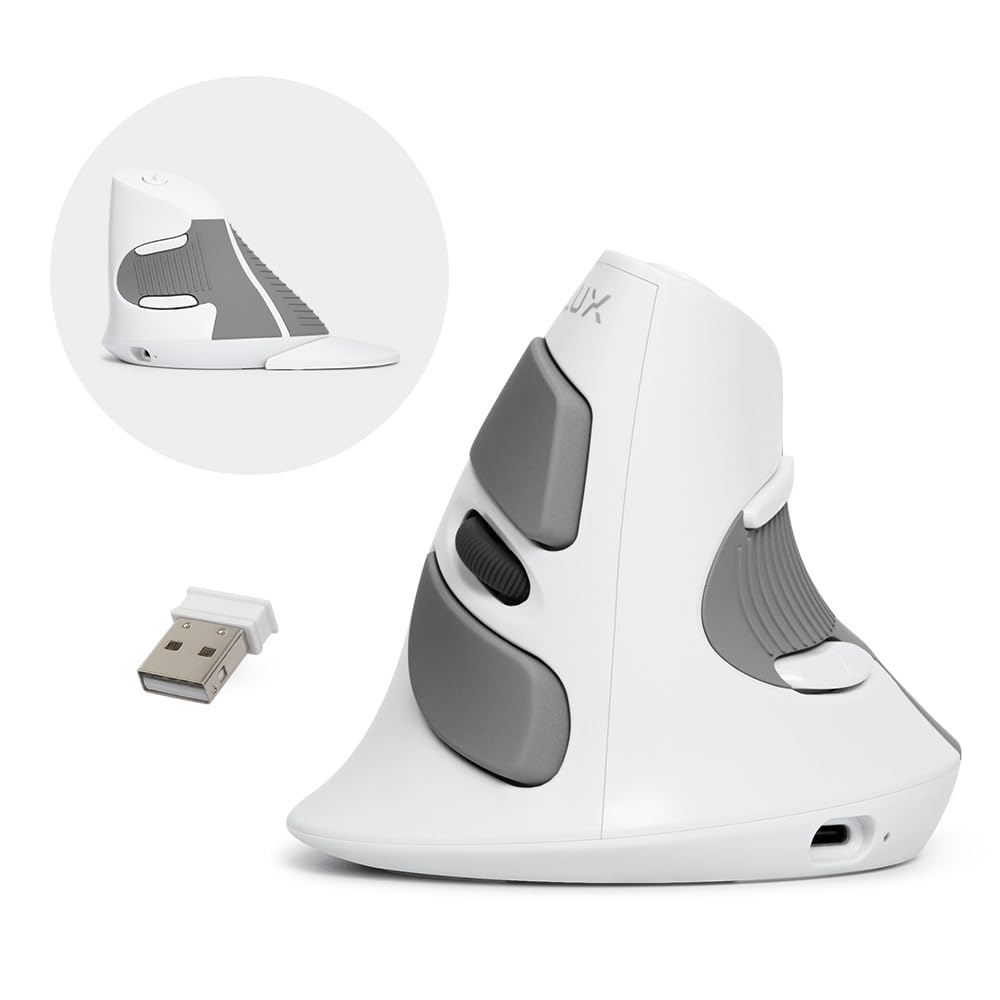 Front. PO3TICJUNKI3 - Vertical Mouse With Buttons 4200dpi Removable Palm Rest Reduces Wrist And Carpal Tunnel For Medium Hands - White&darkgray.