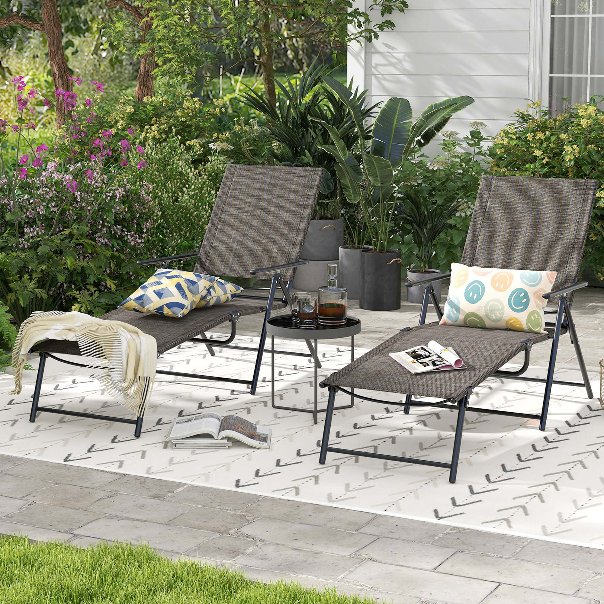 Back. Costway - Patio Folding Chaise Lounge Chairs with 6-Level Backrest Reclining Chairs - Tan.