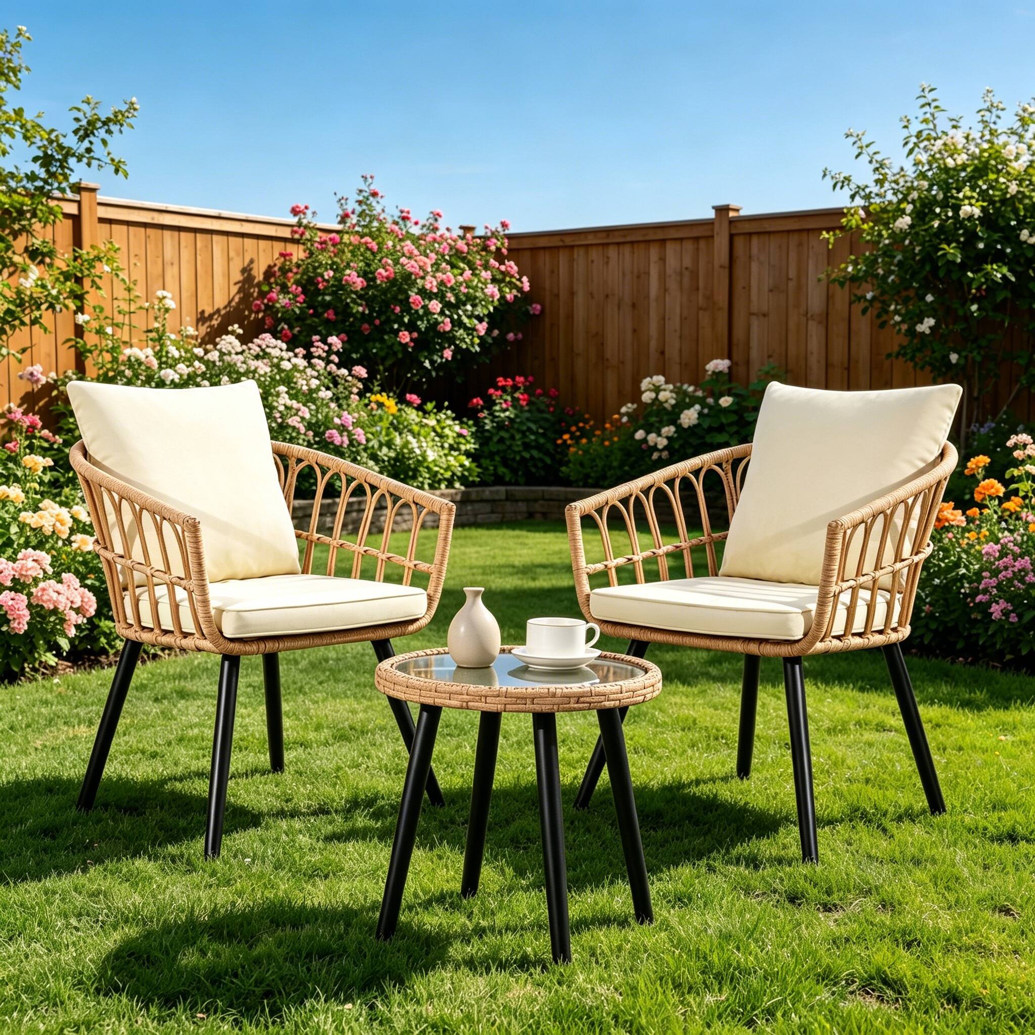Angle. Ainfox - Ainfox 3 PCS Patio Furniture Set,Wicker Table and Chairs All-Weather Wicker Outdoor Furniture,for Porch Backyard - Beige.