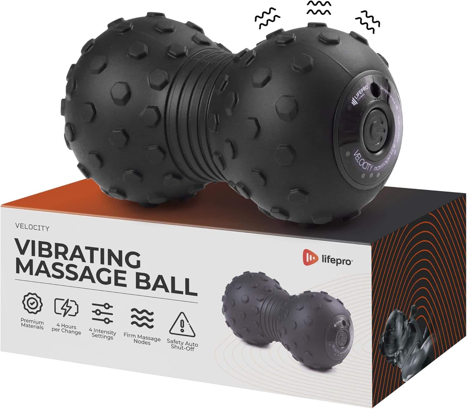 LifePro - 4-Speed Vibrating Peanut Massage Ball & Foam Roller for Mobility Recovery, Deep Tissue Relief, Portable - Black
