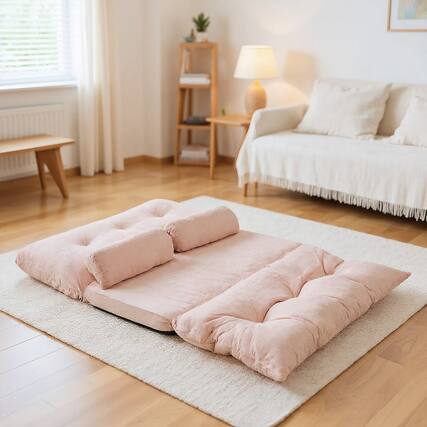 Front. Resenkos - Lounge Sofa, Modern Couch, 6-Position Adjustable Sleeper Lounge Couch with 2 Pillows-Beige - Beige.