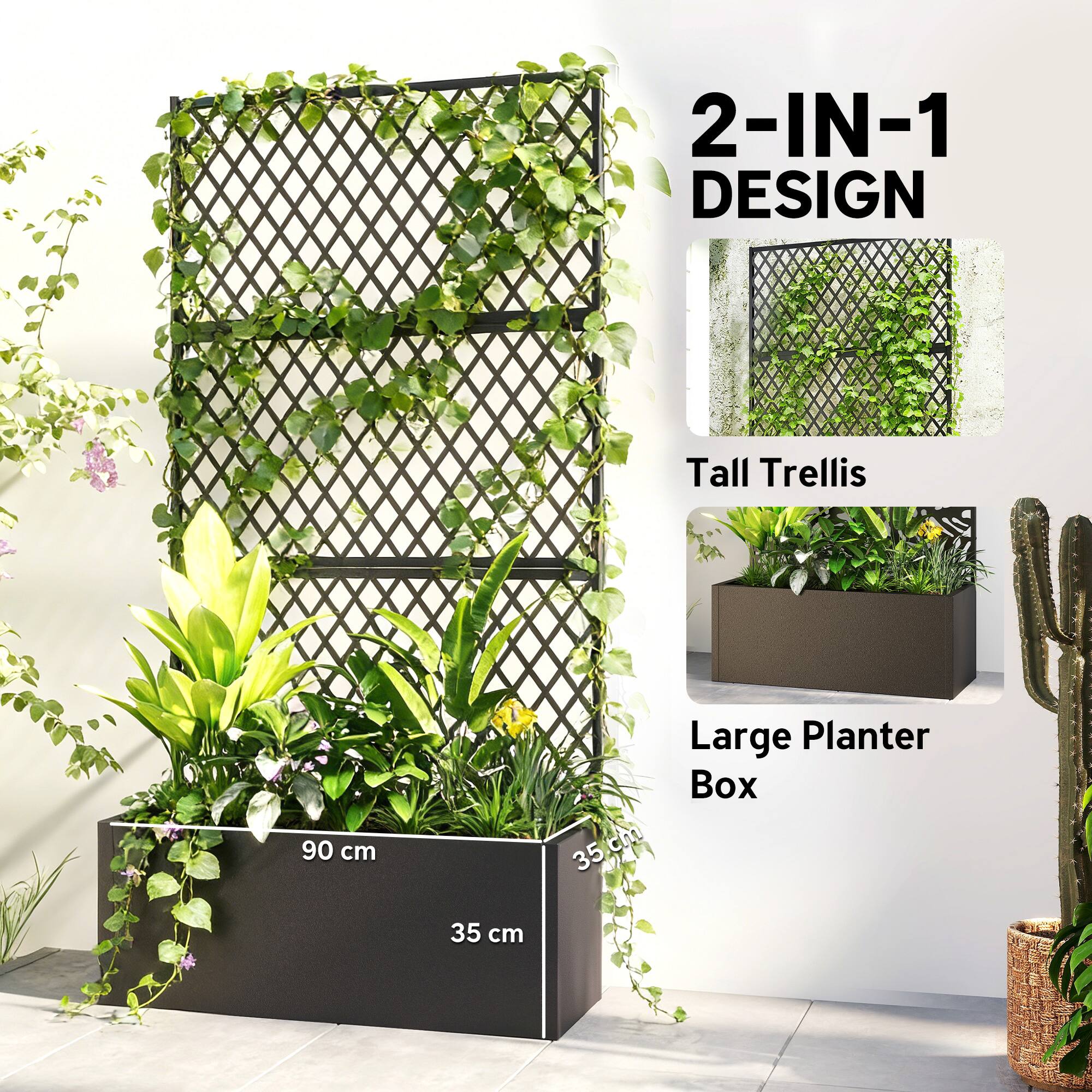 2-IN-1 DESIGN  
Tall Trellis  
Large Planter Box  
90 cm  
35 cm