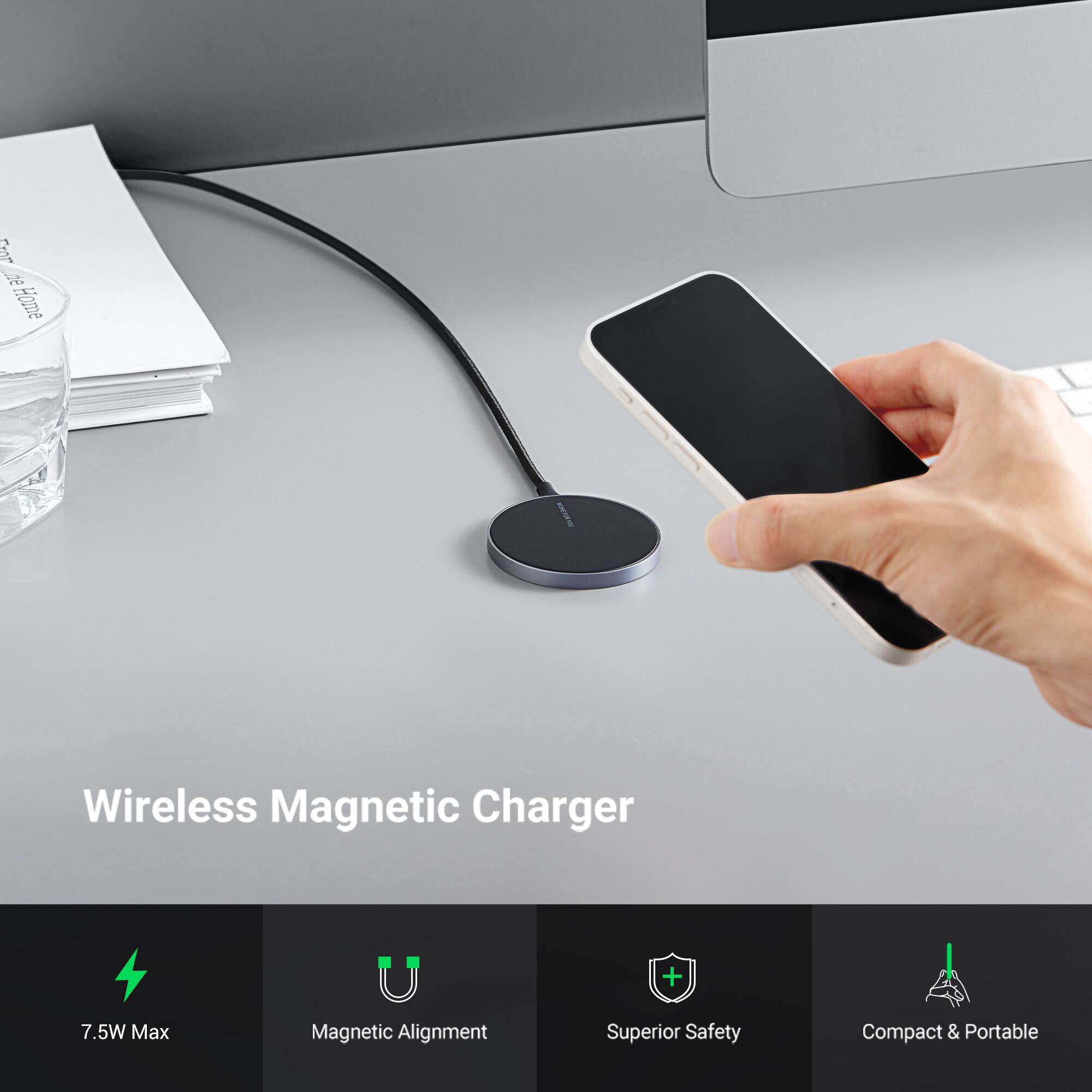 I e Home I Wireless Magnetic Charger + 7.5W Max Magnetic Alignment Superior Safety Compact & Portable