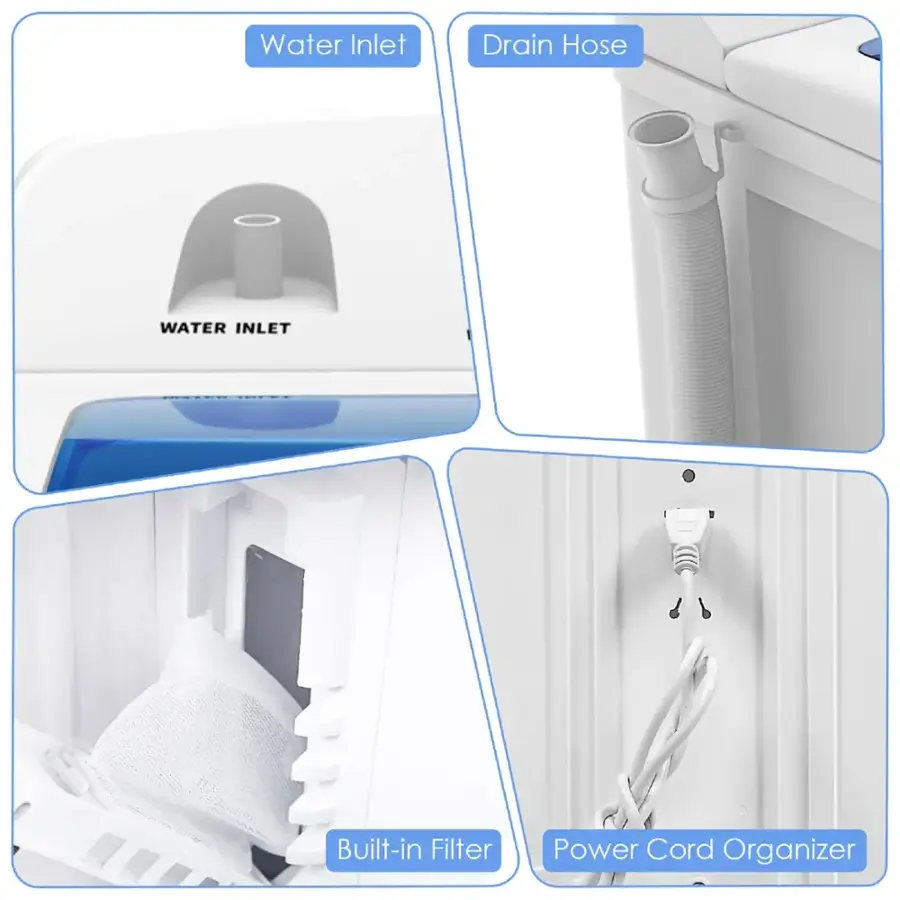 Water Inlet Drain Hose Built-in Filter Power Cord Organizer