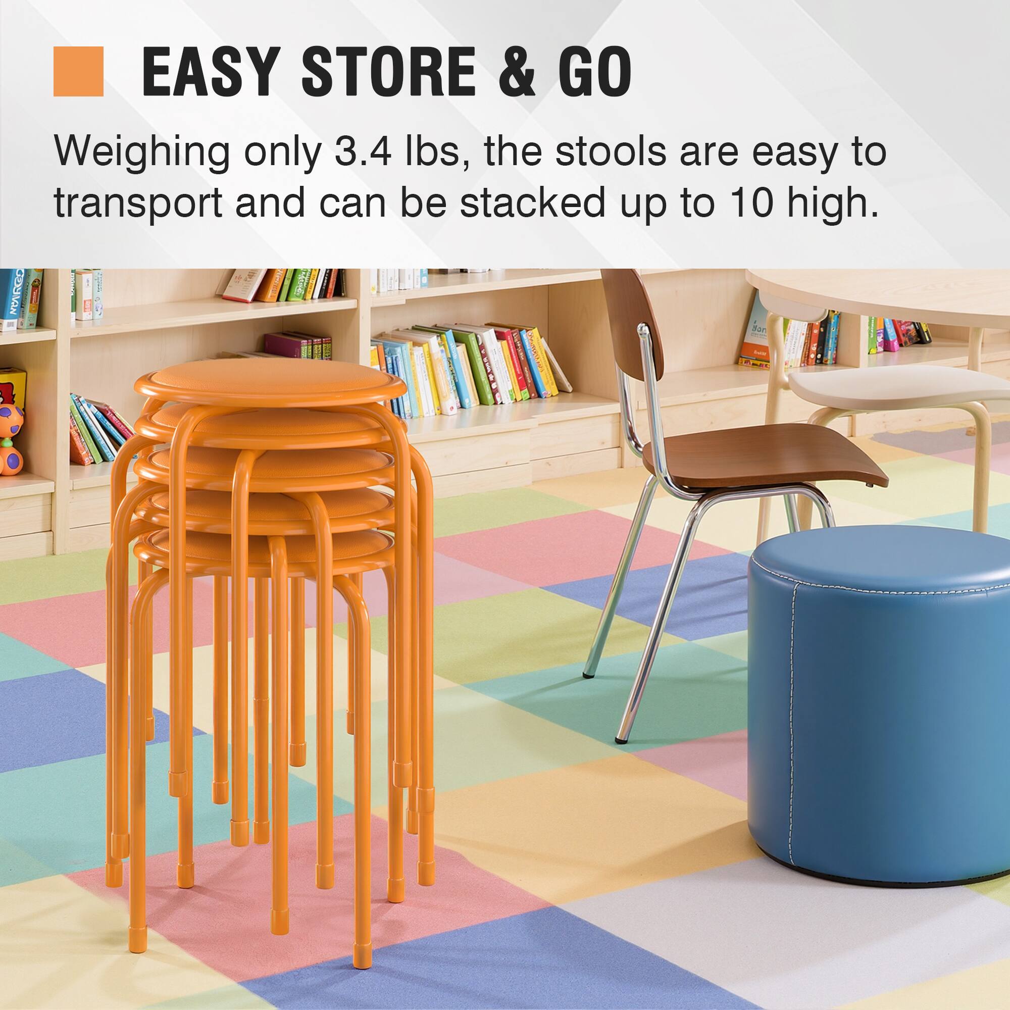 Vecelo 6 Pack Steel Stack Stools, Portable Stackable Backless School ...