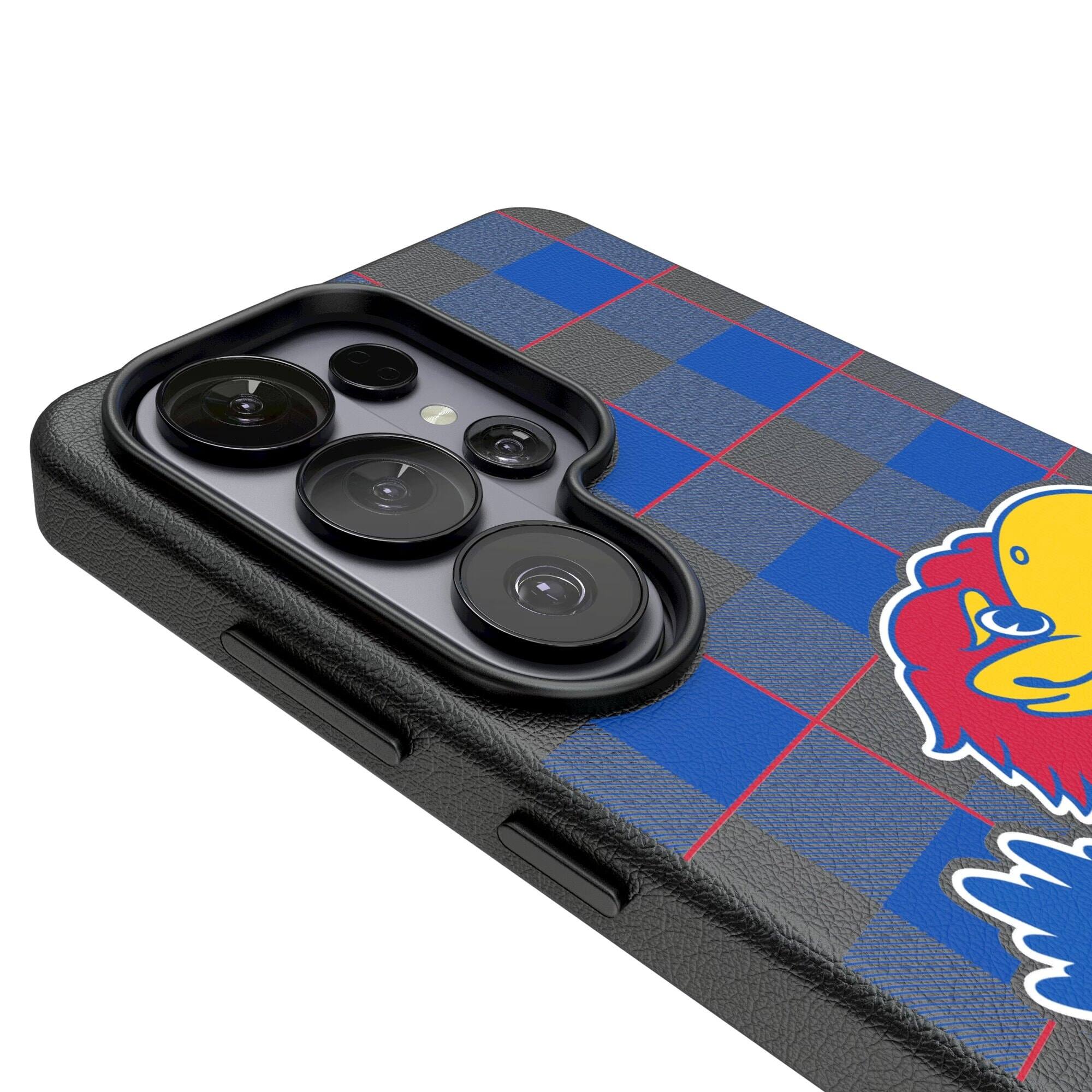 Alt View 2. Keyscaper - Kansas Jayhawks Plaid Galaxy Magnetic Bump Case - S24 - Black.