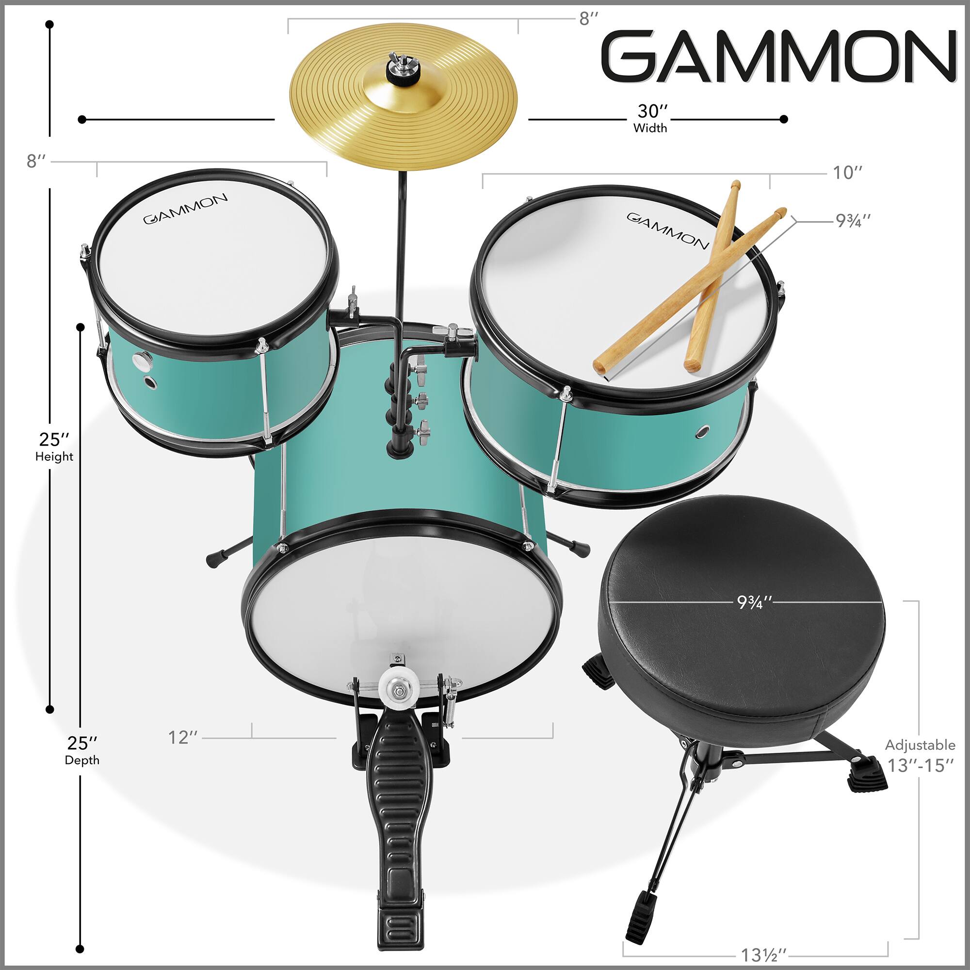 Gammon キッズドラムセット Amazon.com: Gammon 3-Piece Junior Drum Set with Throne - Teal