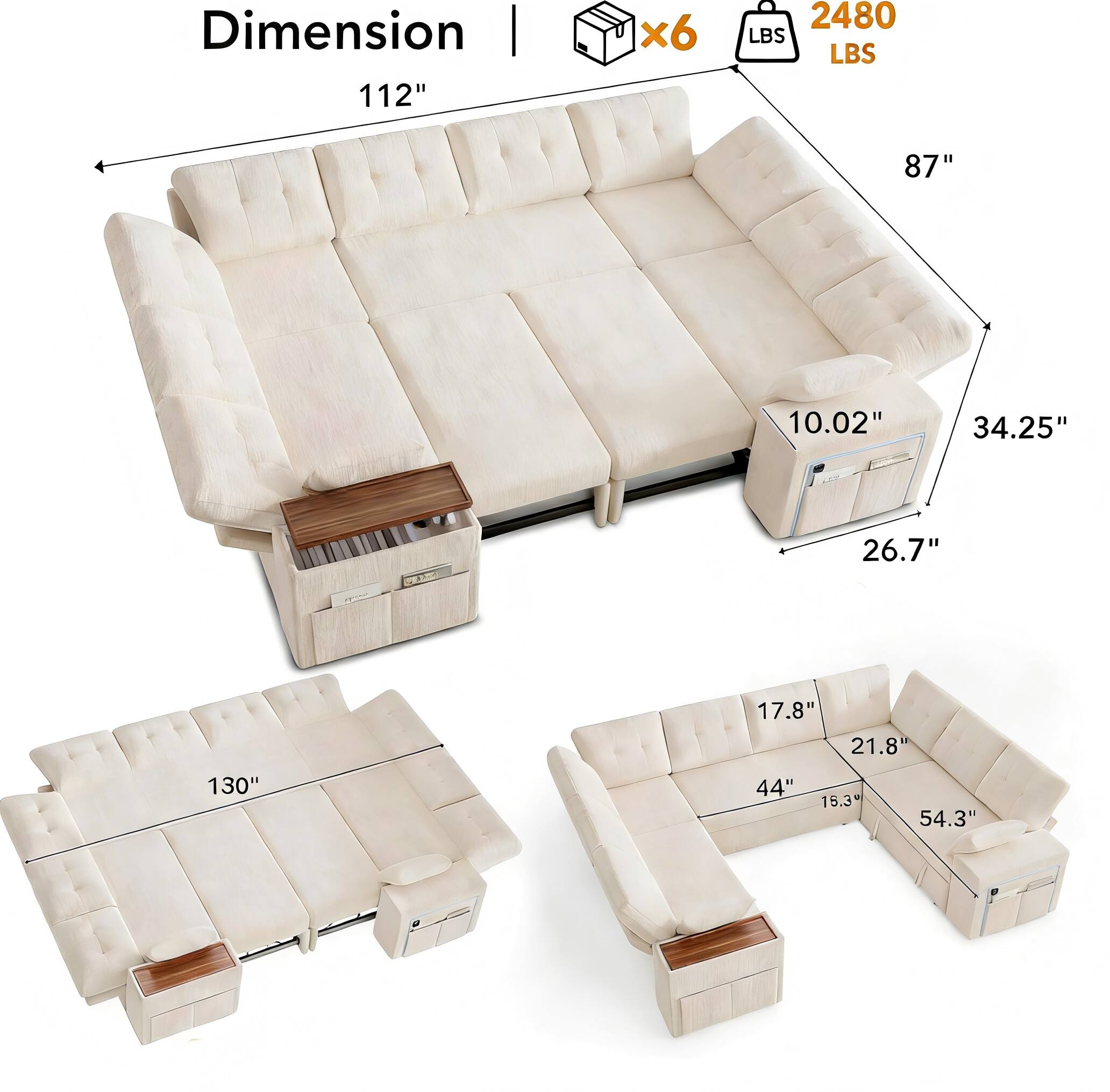 Dimension | 112" x 6 2480 LBS  
87" 10.02" 34.25" 26.7" 17.8" 21.8" 130" 44" 16.3" 54.3"
