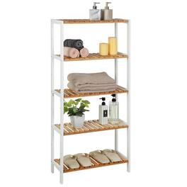 Songmics Home - Bamboo Storage Shelf, 5-Tier Shelving Unit, Multifunctional, in the Entryway, Balcony, 10.2 x 23.6 x 51.2 Inches - White and Natural
