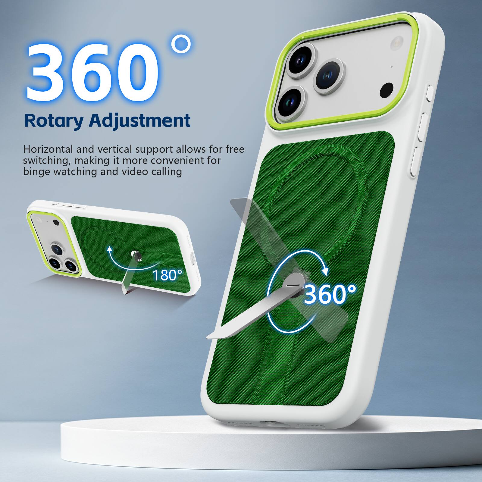 360° Rotary Adjustment

Horizontal and vertical support allows for free switching, making it more convenient for binge watching and video calling

180° 360°