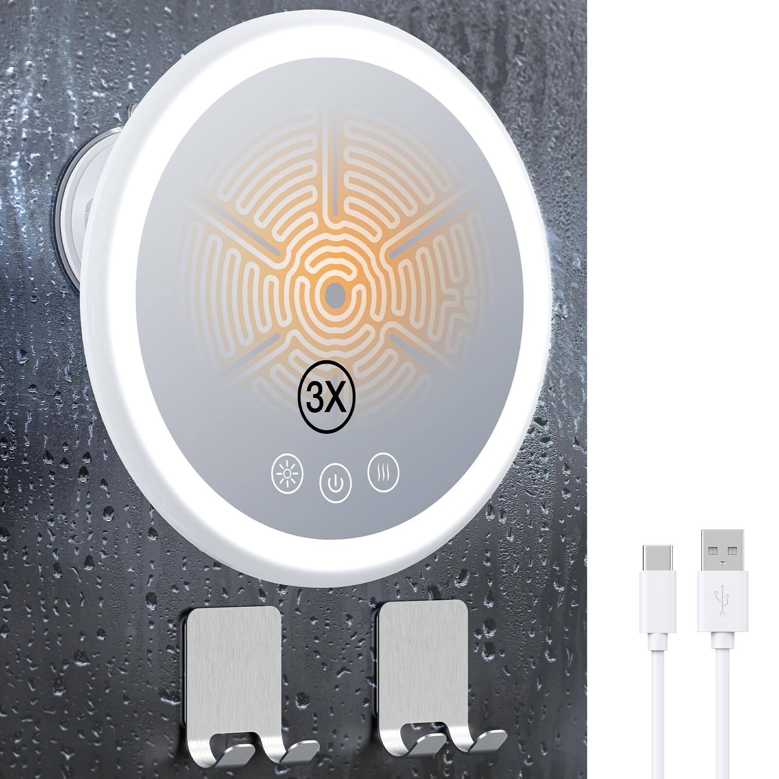 Front. HM 1810 - Magnifying Heated Shower Mirror Fogless For Shaving mah Swivel Magnetic Design Anti fog With Color Lights I - Default.