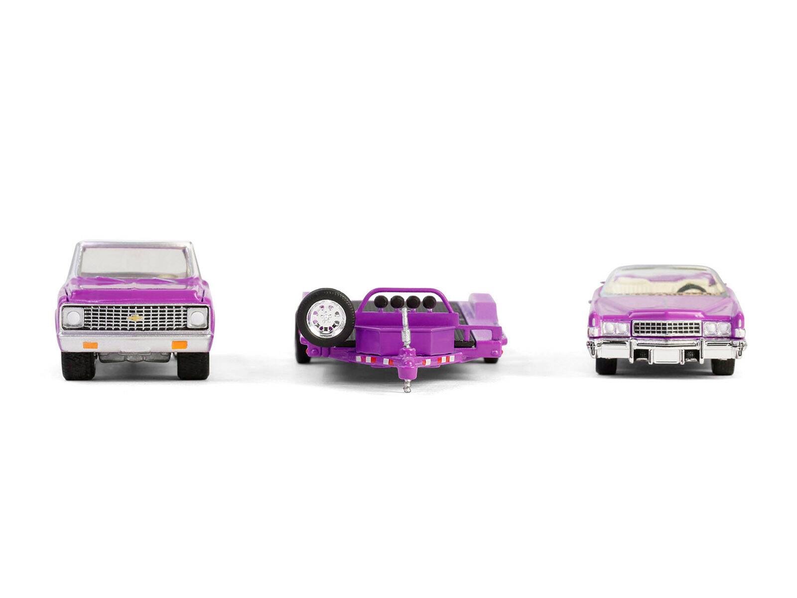 Back. Greenlight - 1974 Cadillac Eldorado Convertible Pink & 1972 Chevrolet C-30 Pickup Pink Heavy Duty Car Hauler True Romance 1/64 - Multicolor.