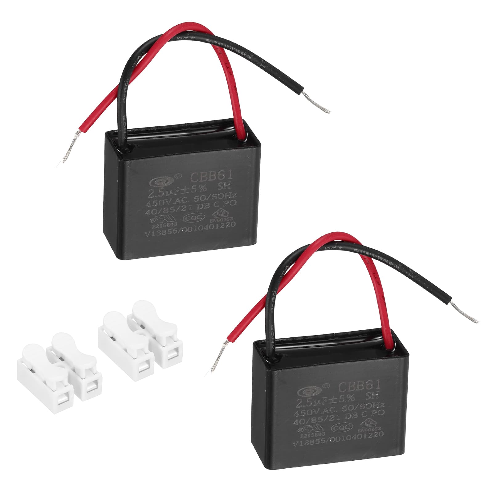Unique Bargains - 2pcs 2.5uF CBB61 Ceiling Fan Capacitor, AC 450V 2 Wires with Terminal Blocks for Pump Motor Generator Blower - Black price history on PriceWatchPro