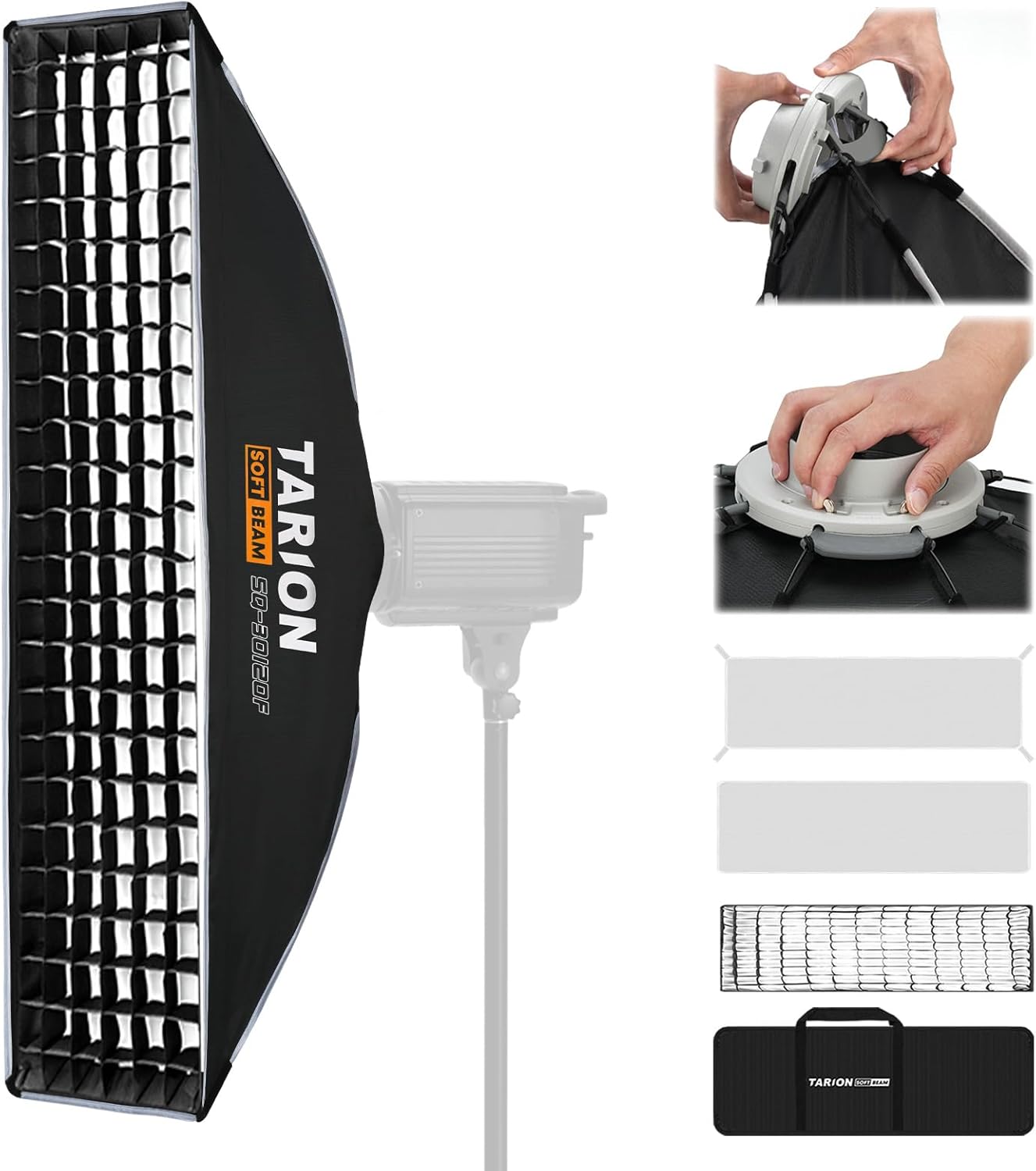 TARION - 11.8"x47.2" Quick Release Strip Softbox Foldable Bowens Mount Softbox with Diffusers/Honeycomb Grid/Carrying Bag