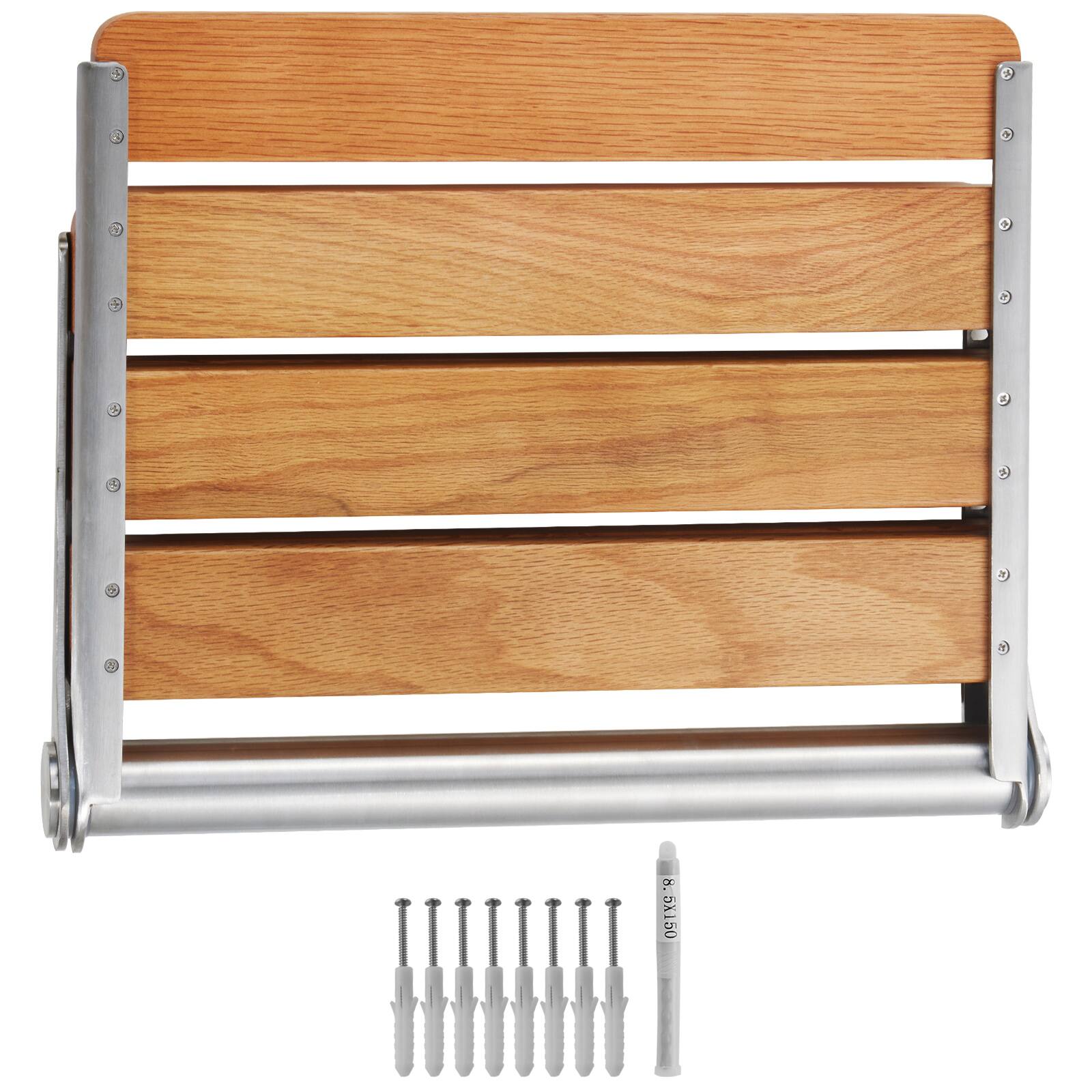 Alt View 5. VEVOR - Folding Oak Shower Seat, 16.1" x 13.4" Unfolded, Wall Mounted Fold Up Shower Bench with 440 lbs Load Capacity - Wood color.