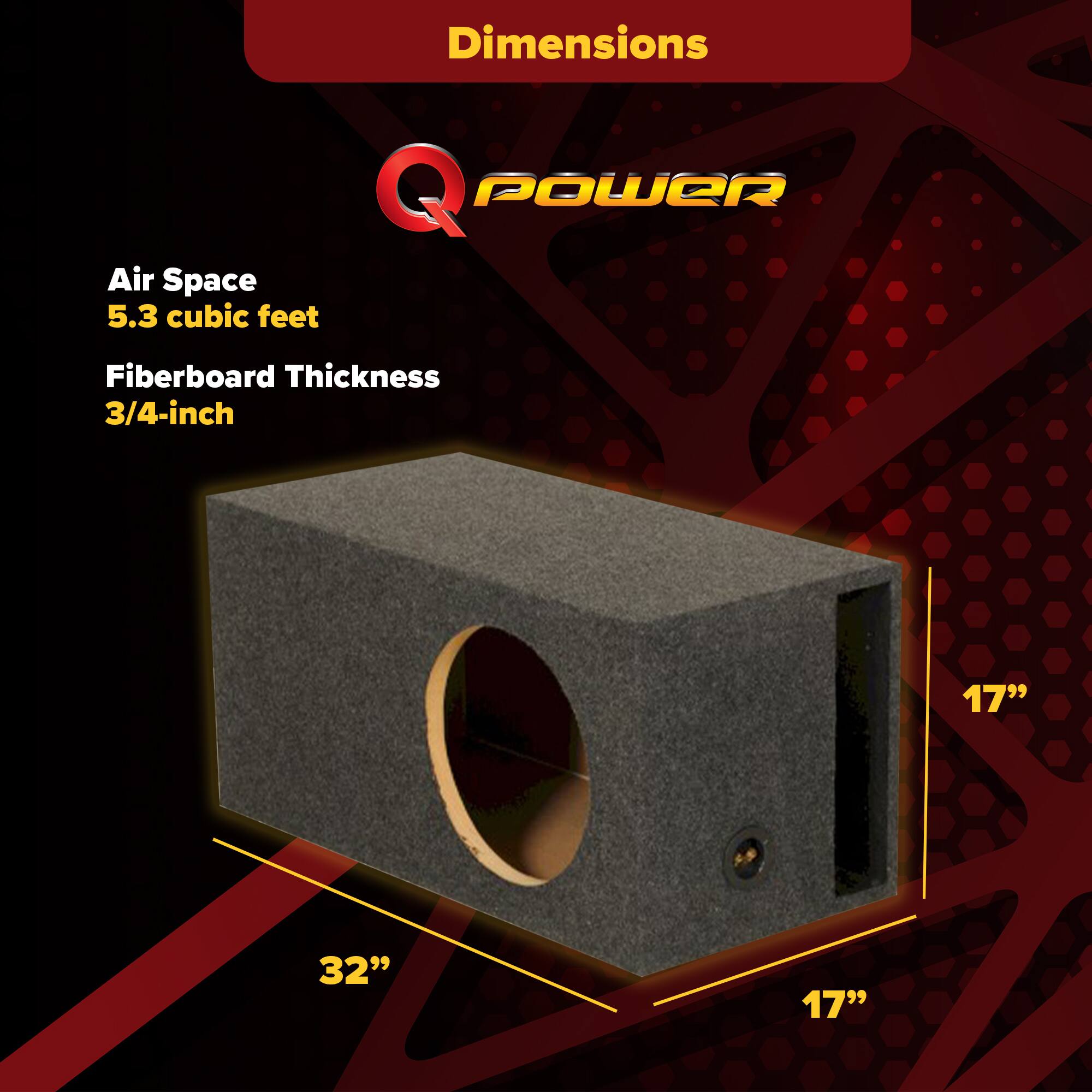 Dimensions  
Air Space: 5.3 cubic feet  
Fiberboard Thickness: 3/4-inch  
Dimensions: 17" x 32" x 17"