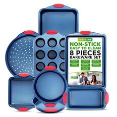 nutrichef NON-STICK EASY TO CLEAN 8 PIECES BAKEWARE SET
Baking Pan 12.6 x 17.3"
Cookie Sheet 11.09 x 17.12"
Muffin Pan 10.43 x 16.30"
Loaf Pan 11.18 x 16.30"
Round Pan 10.87"
Square Pan 12.9 x 14.56"
Pizza Pan 12.9 x 14.56"
