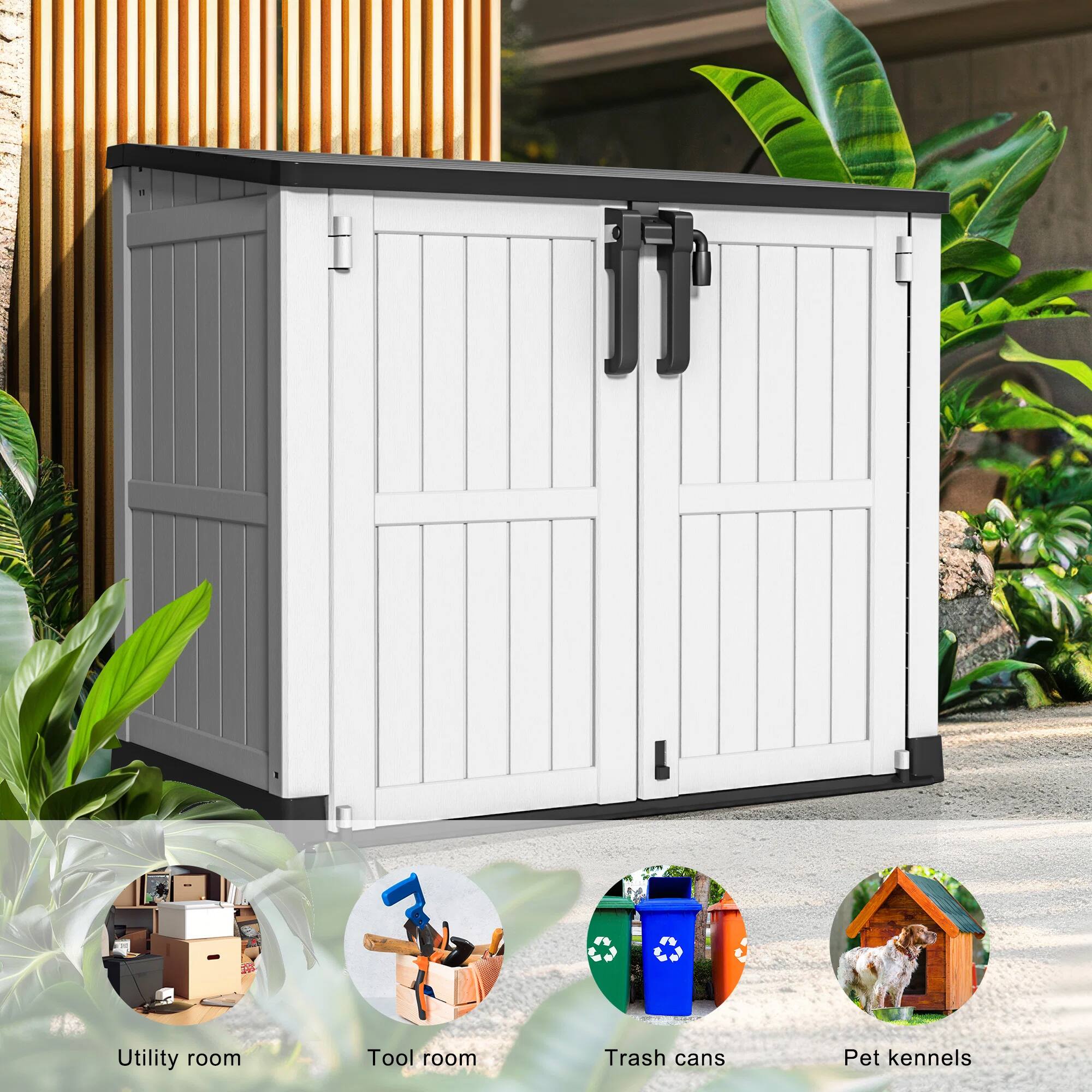 Utility room  
Tool room  
Trash cans  
Pet kennels