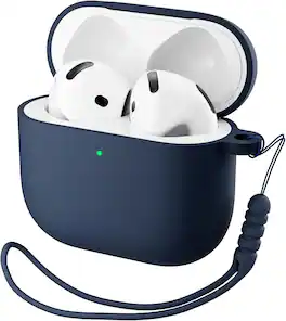 Ornarto - for AirPods 4th Generation Case(2024), Soft Silicone Full Protective Cover with LED Visible - Navy Blue