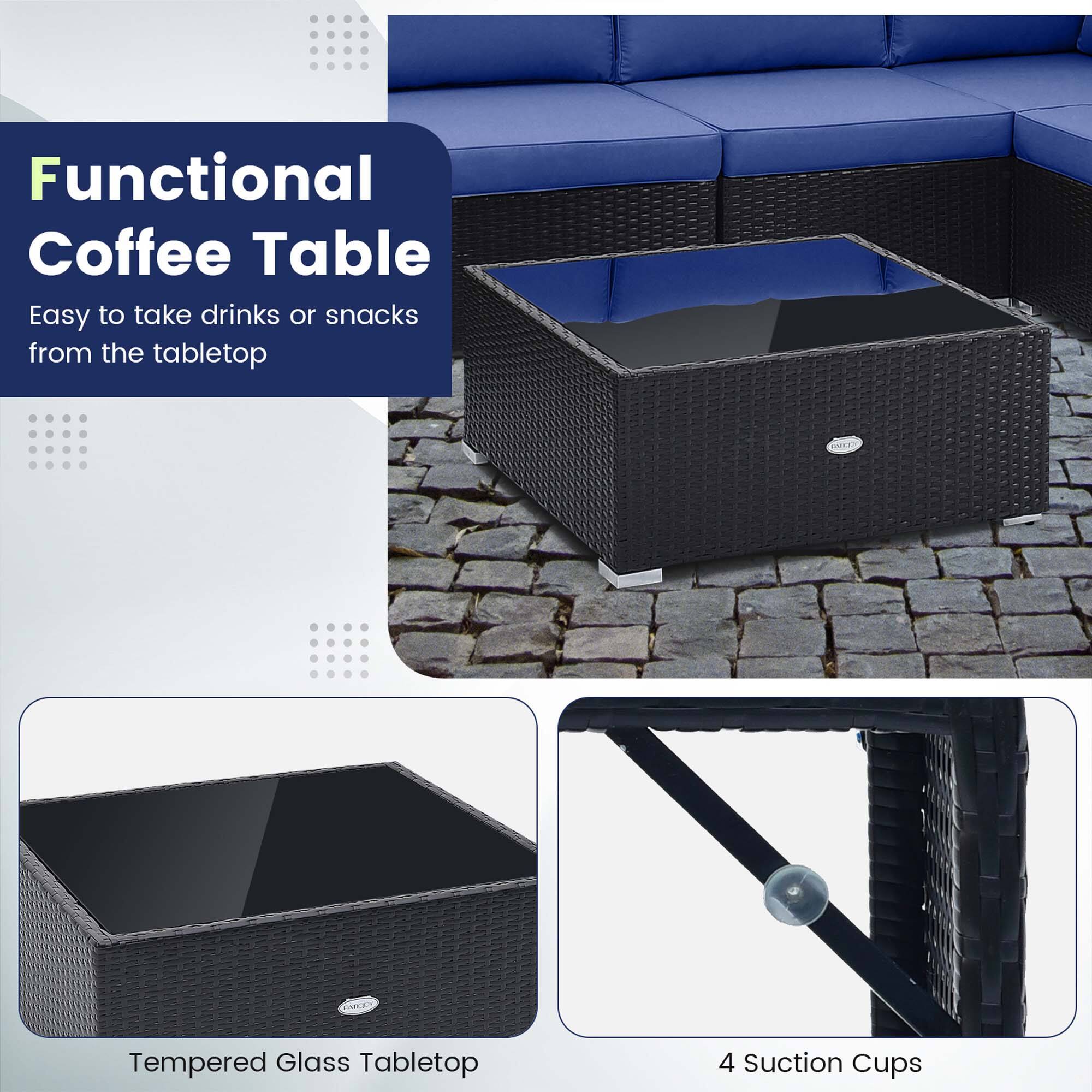 Functional Coffee Table  
Easy to take drinks or snacks from the tabletop  

Tempered Glass Tabletop  

4 Suction Cups