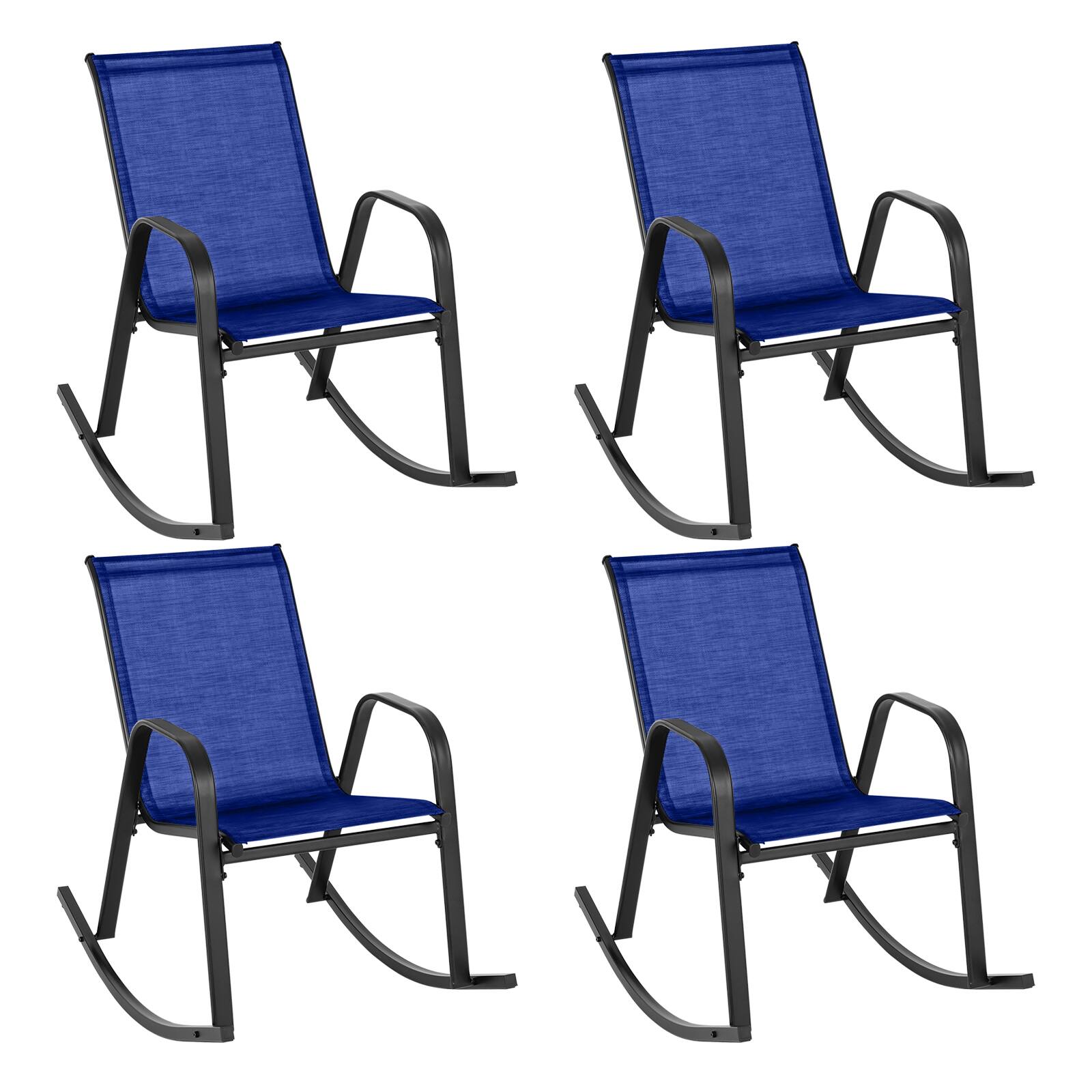 Front. Gymax - Gymax 4 PCS Patio Rocking Chair Outdoor Ergonomic Rockers w/ Breathable Fabric Seat Navy - Navy.