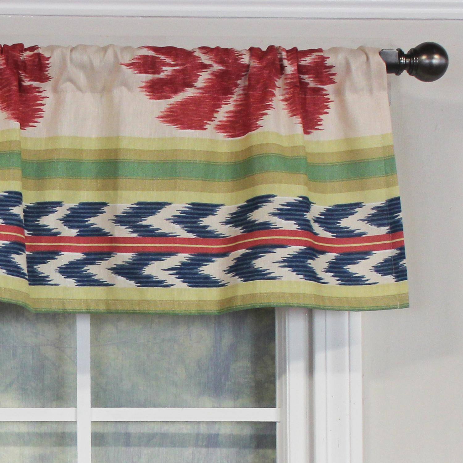 Left. RLF Home - RLF Home Aztec Tailored 100% Cotton with Fully Lined 3" Rod Pocket Valnance for Windows 50" x 14" Multi - Multi.