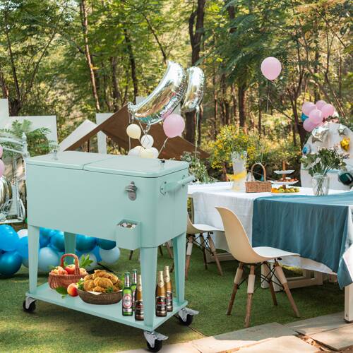 Alt View 8. Winado - 80QT Rolling Ice Chest, Portable Party Bar Drink Cooler Cart with Shelf, Beverage Pool Bottle Opener, Wheels for Outdoor - Mint Green.