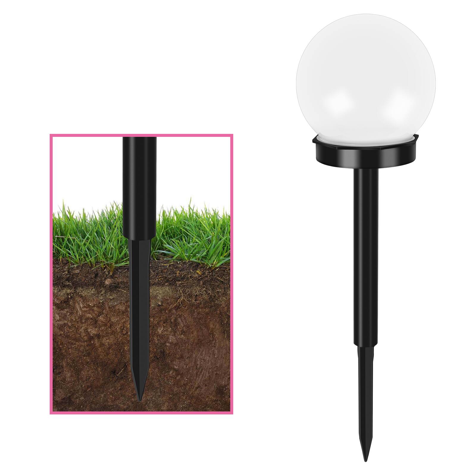 Angle. Oumilen - 4-Pack Solar Globe Stake Lights 3.94In RGB Color Changing LED Outdoor Garden Ball Lights.