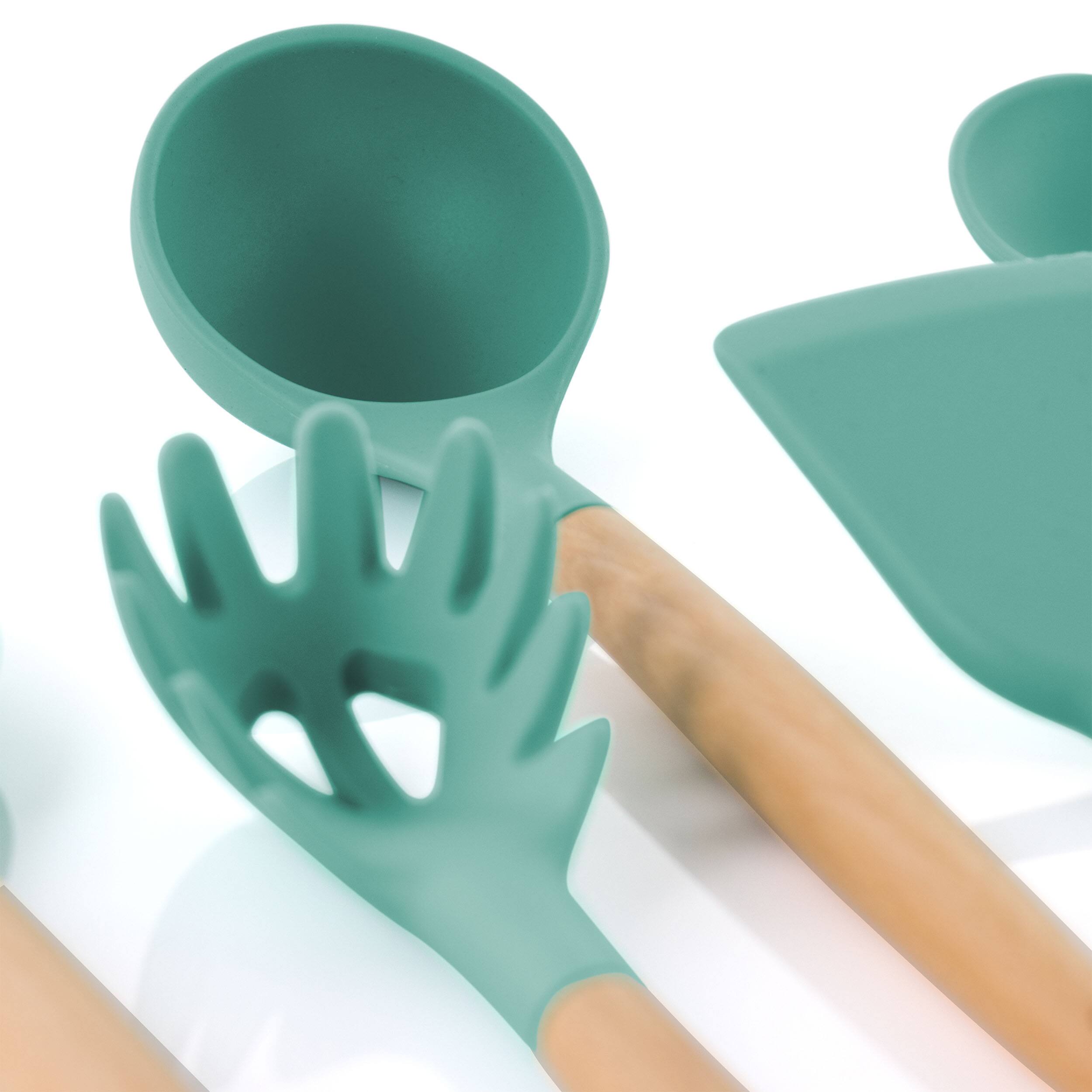 Alt View 2. MegaChef - MegaChef Mint Green Silicone and Wood Cooking Utensils, Set of 9 - Mint Green.