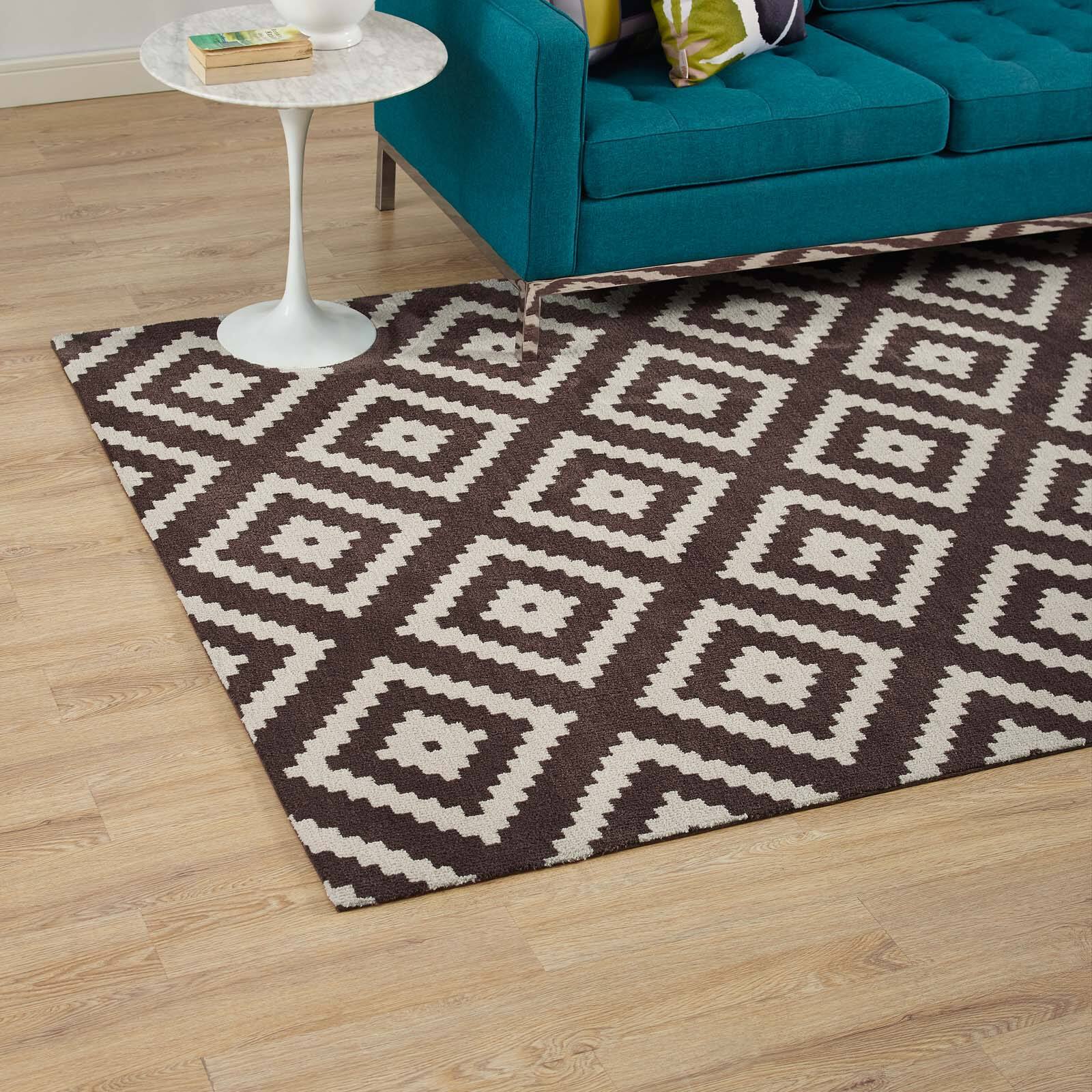 Left. Modway - Alika Abstract Diamond Trellis Area Rug - Ivory and Brown.