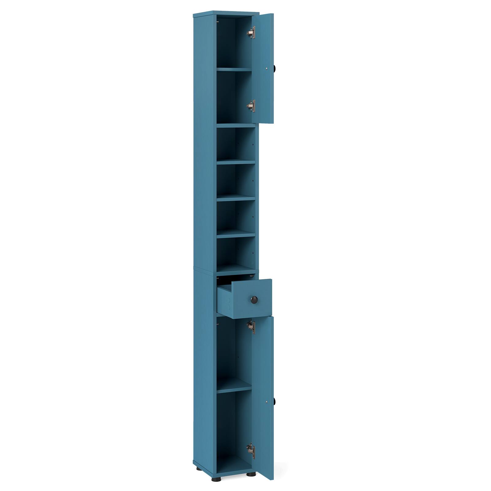 Alt View 9. Gymax - Gymax Set of 2 Slim Bathroom Tall Cabinet w/2 Doors 1 Drawer & 5 Adjustable Shelves Blue - Blue.