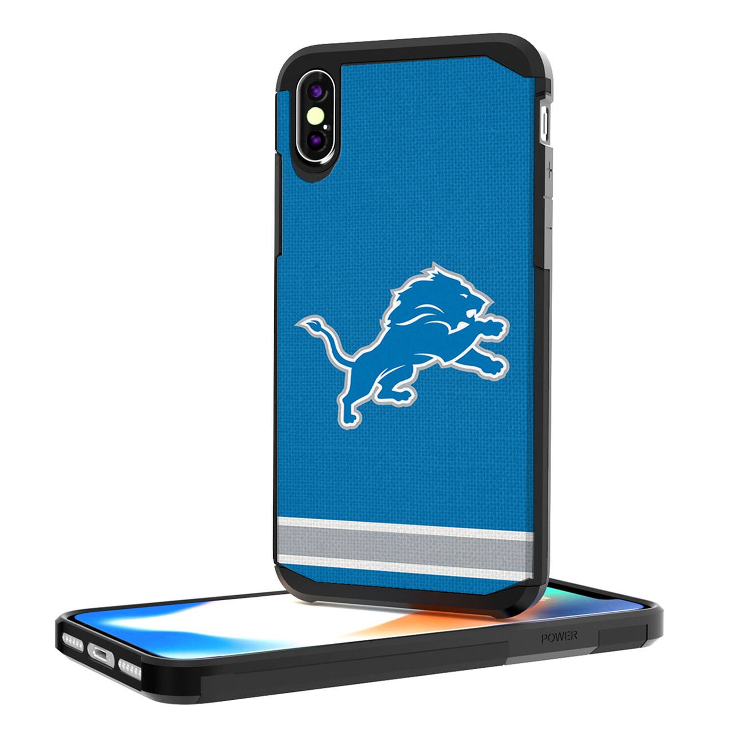 Alt View 2. Keyscaper - Detroit Lions iPhone Rugged Stripe Design Case - 14 Pro Max - Multicolor.