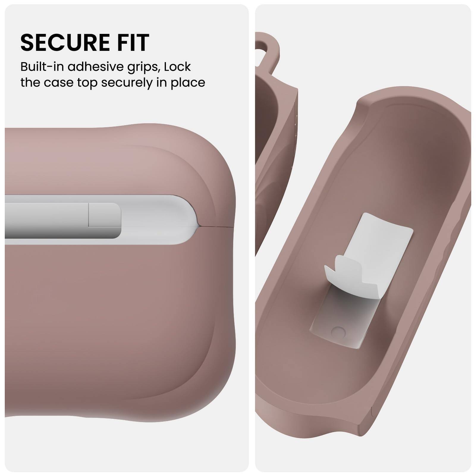 SECURE FIT  
Built-in adhesive grips, lock the case top securely in place