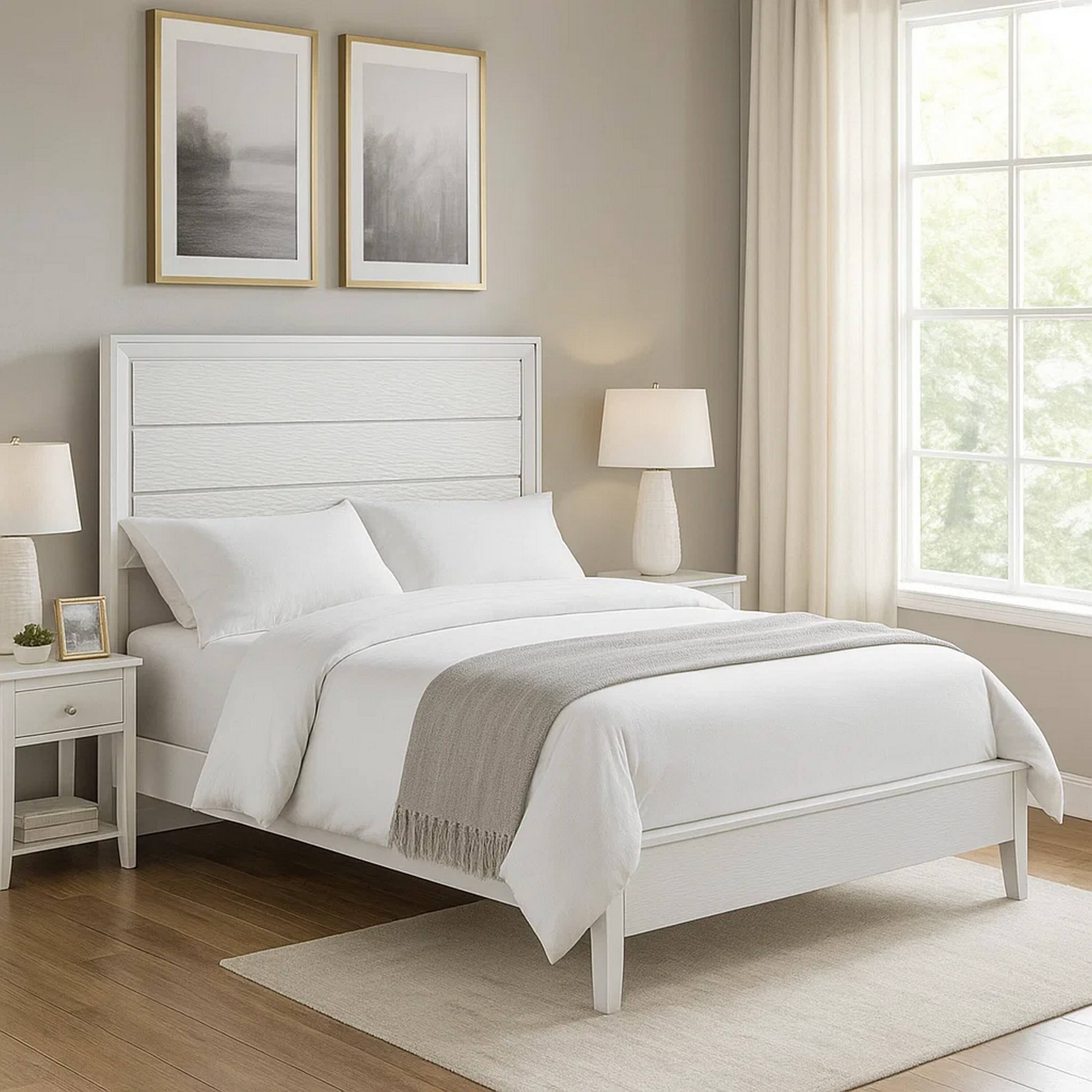 Alt View 5. Manhattan Lane - Tory California King Size Bed, Wave Texture and Mitered Corners - White.