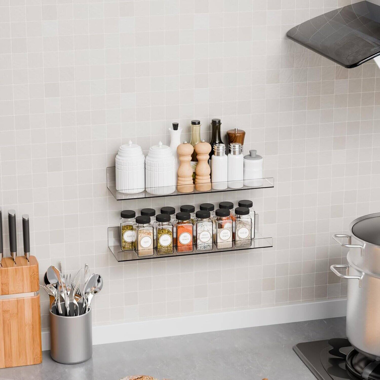 Alt View 1. Dazzed Corner - 6 Pack Clear Acrylic Shelves,15 Inch No Drill Floating Shelves - Clear.