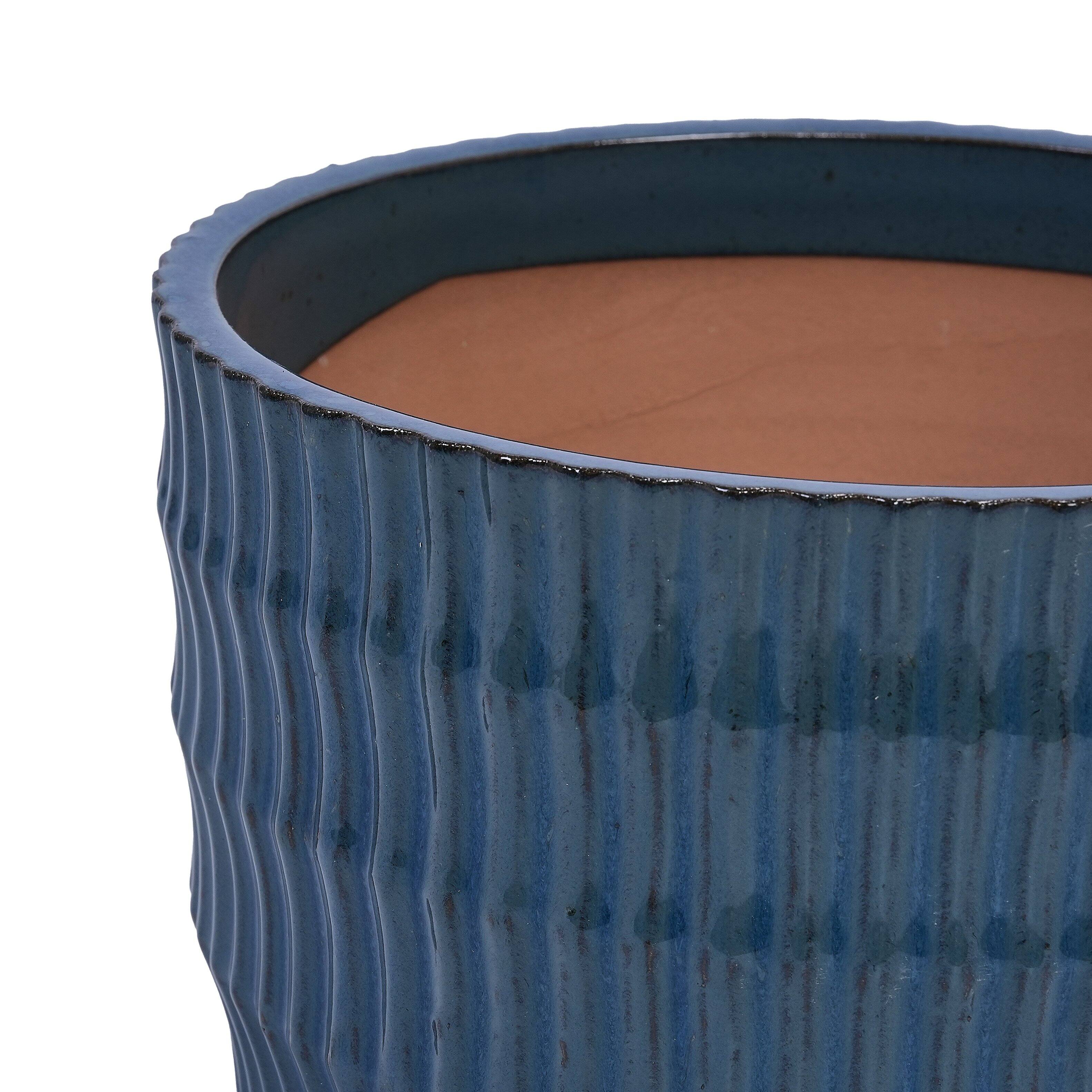 Alt View 9. Loheer - Loheer Ceramic Planter Set, Handmade Navy Blue Planter Set of 4 with Drainage, Textured Clay Indoor Outdoor Flower Pots.