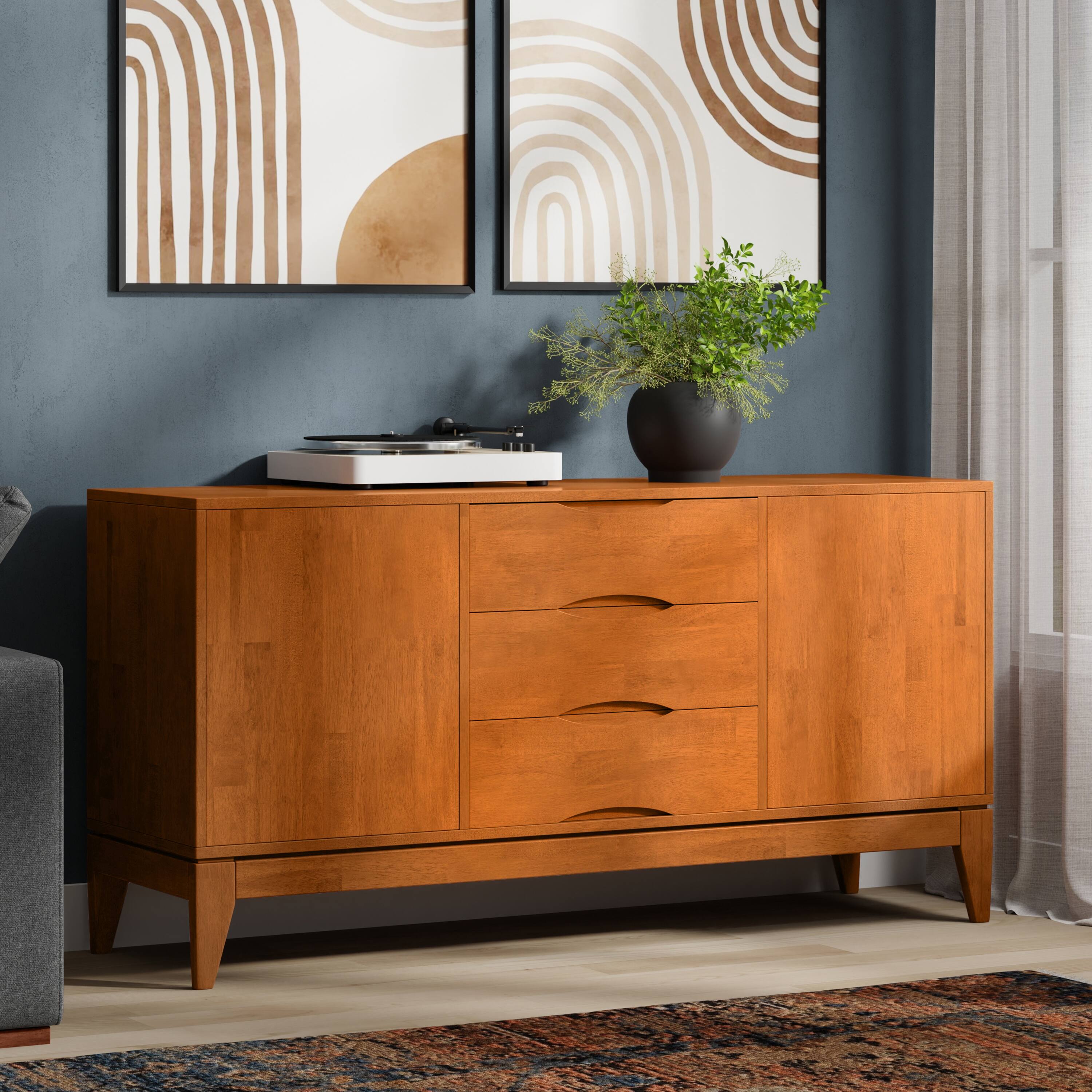 Angle. Simpli Home - Harper 60 inch Wide Solid Hardwood Mid-Century Sideboard Buffet in Teak Brown - Teak Brown.